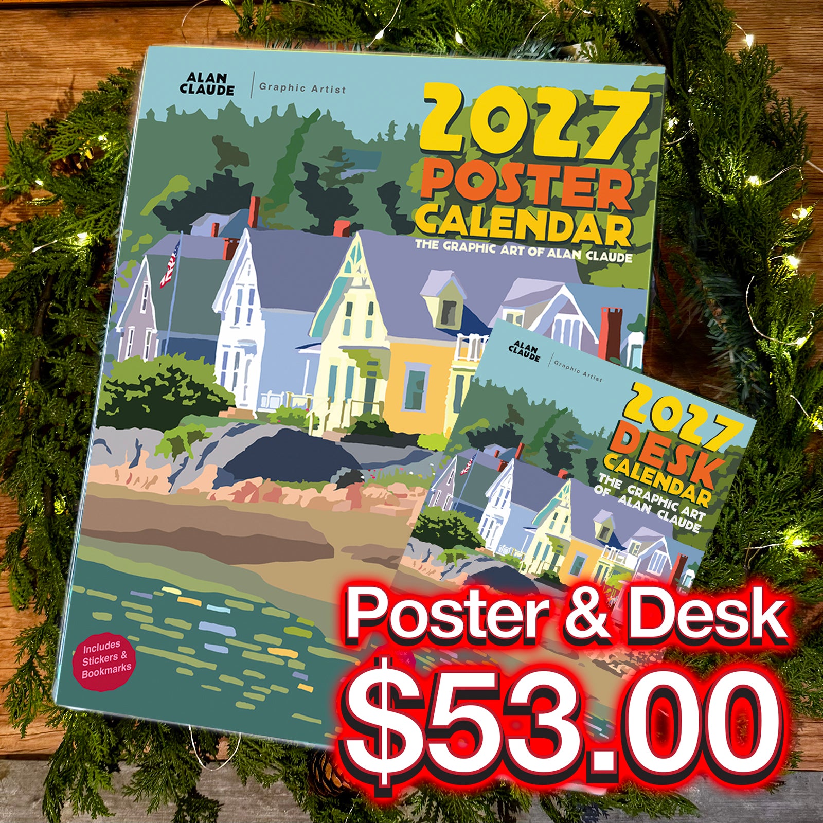 One Poster & One Desk Calendar Retro Vintage Art Style by Alan Claude Graphic Artist