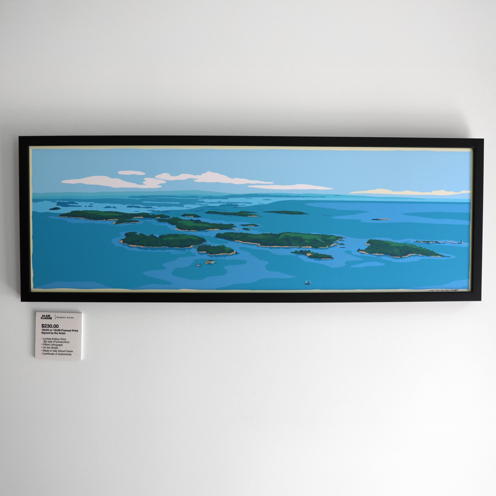 Casco Bay Art Print 12" x 36" Framed Wall Poster - Maine
