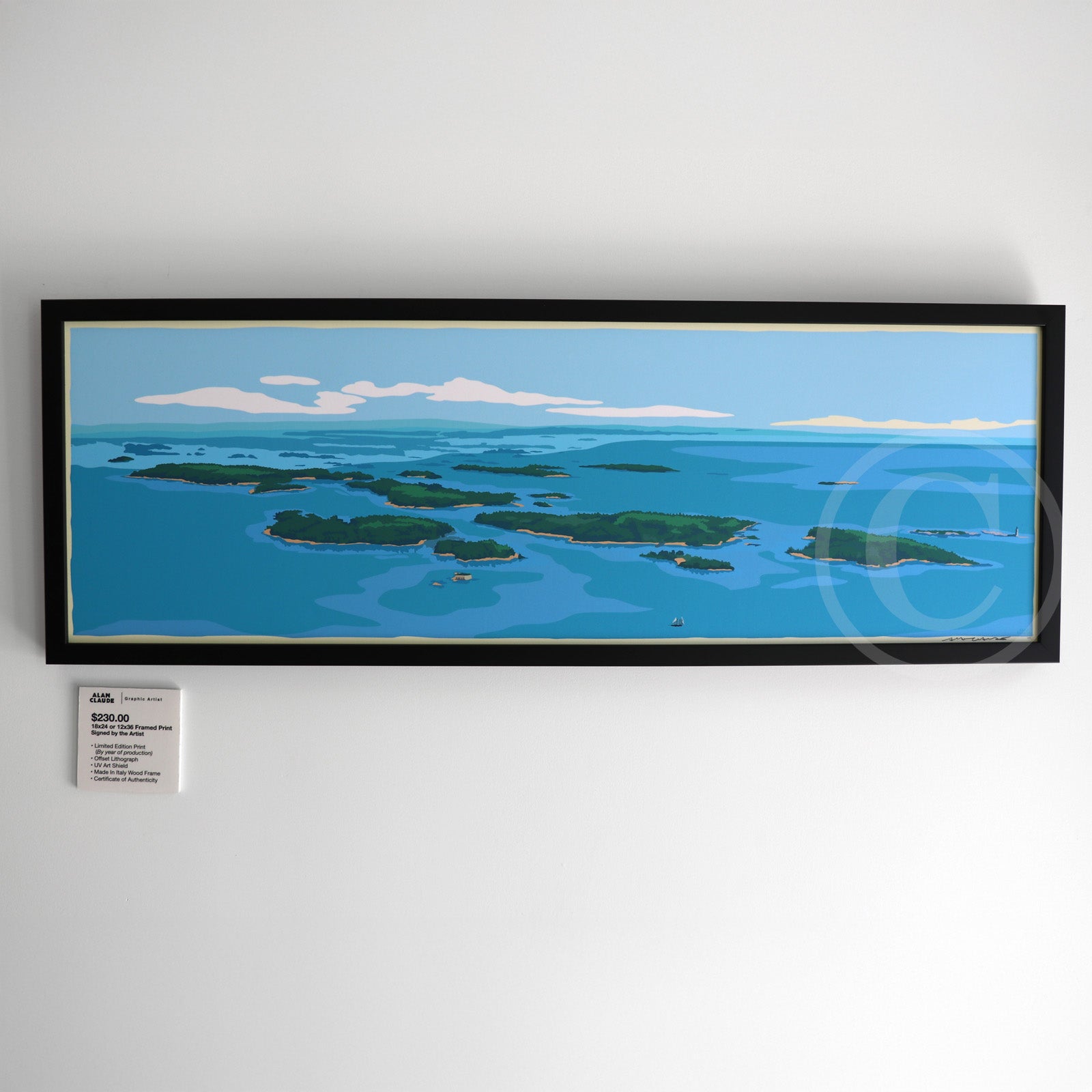Casco Bay Art Print 12" x 36" Framed Wall Poster - Maine