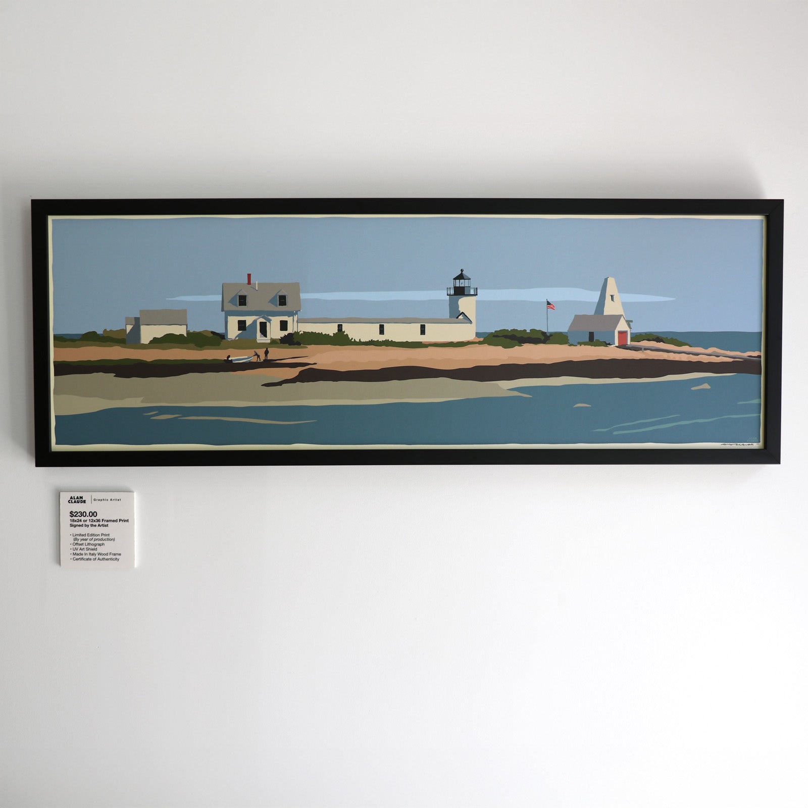 Goat Island Light Art Print 12" x 36" Framed Wall Poster - Maine