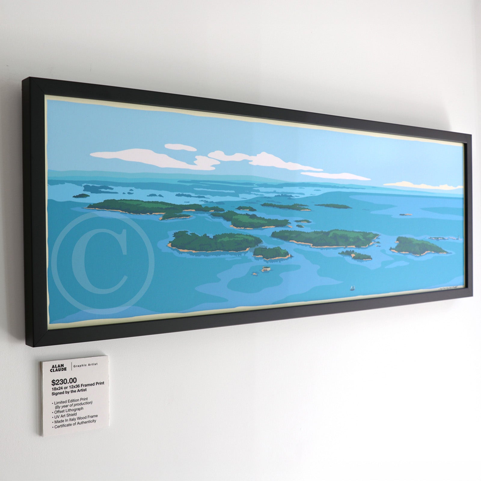 Casco Bay Art Print 12" x 36" Framed Wall Poster - Maine
