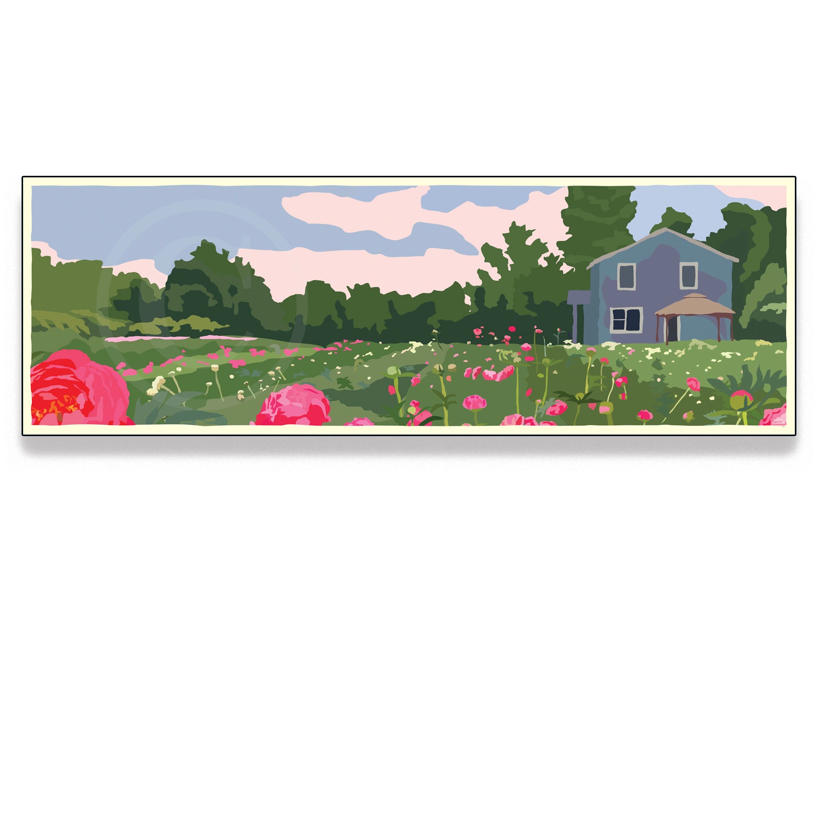 Peonies Art Print 12" x 36" Framed Wall Poster - Maine