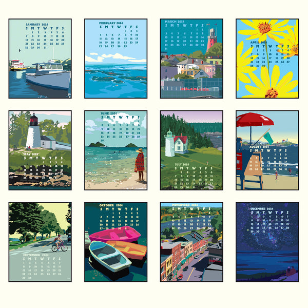 2025 Art Desk Calendar 5x7 poster style of Maine and New England Alan