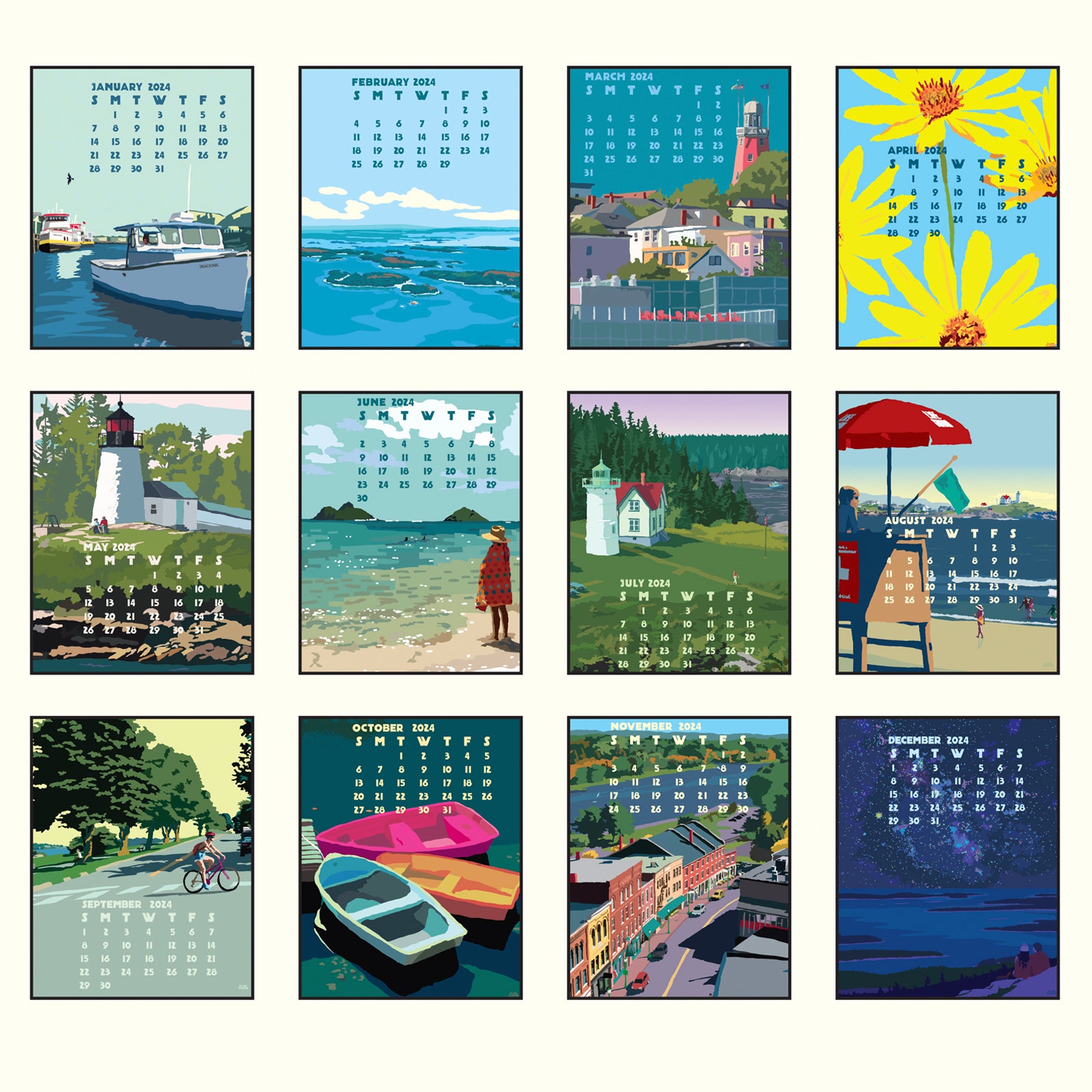 3 for $105 2024 POSTER Art Calendars 11x14 Retro Vintage Art Style