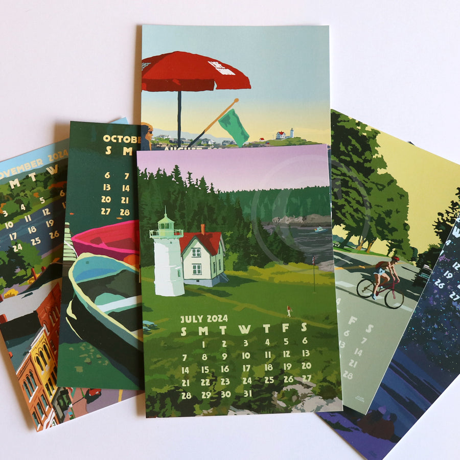 2024 Art Desk Calendar 5x7 poster style of Maine and New England Alan