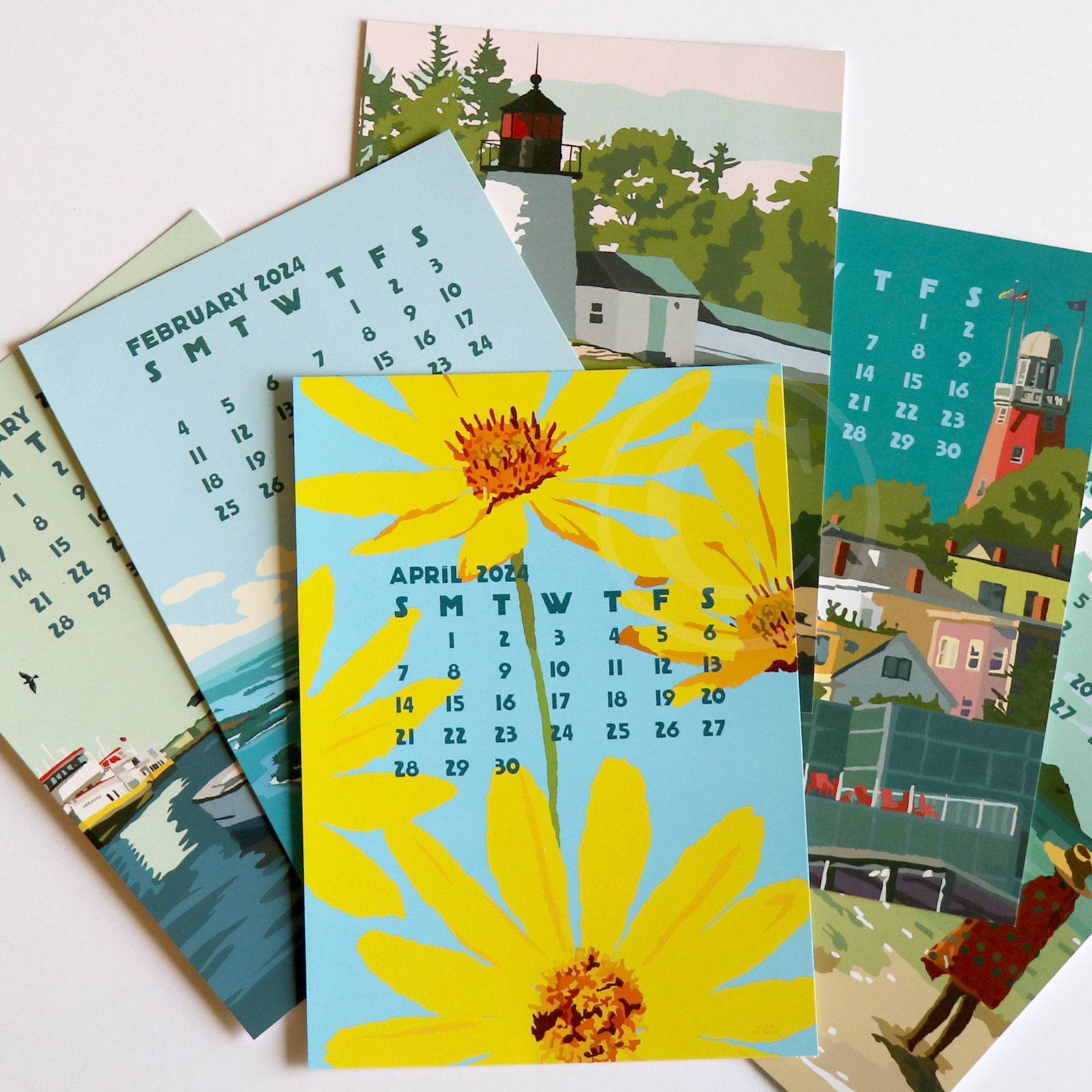 2024 Art Desk Calendar 5x7 poster style of Maine and New England - Alan Claude Gallery 2024 Art Desk Calendar 5x7 poster style of Maine and New England - Alan Claude Gallery