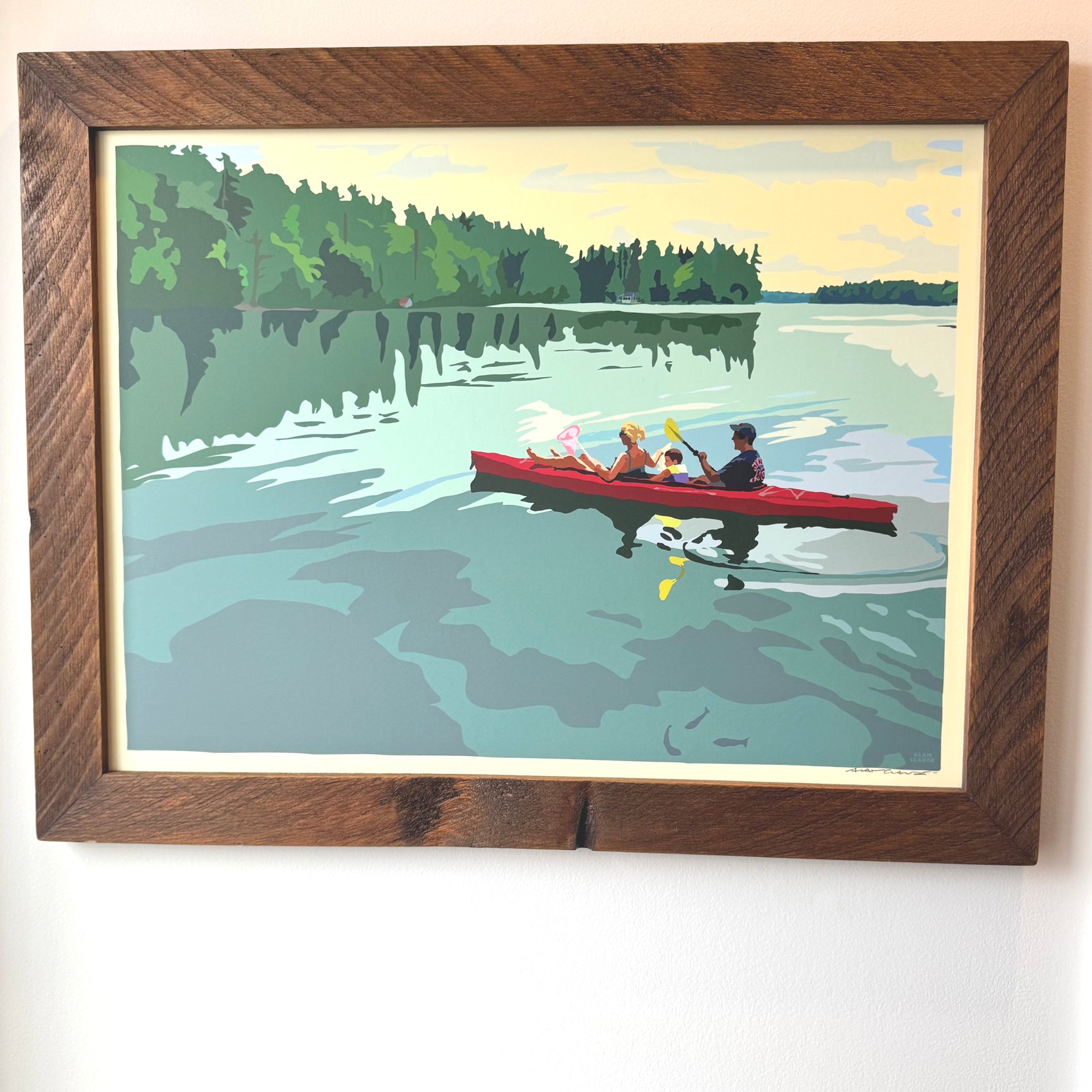 MAINE WOOD FRAME 18" x 24" Kayaking On A Lake