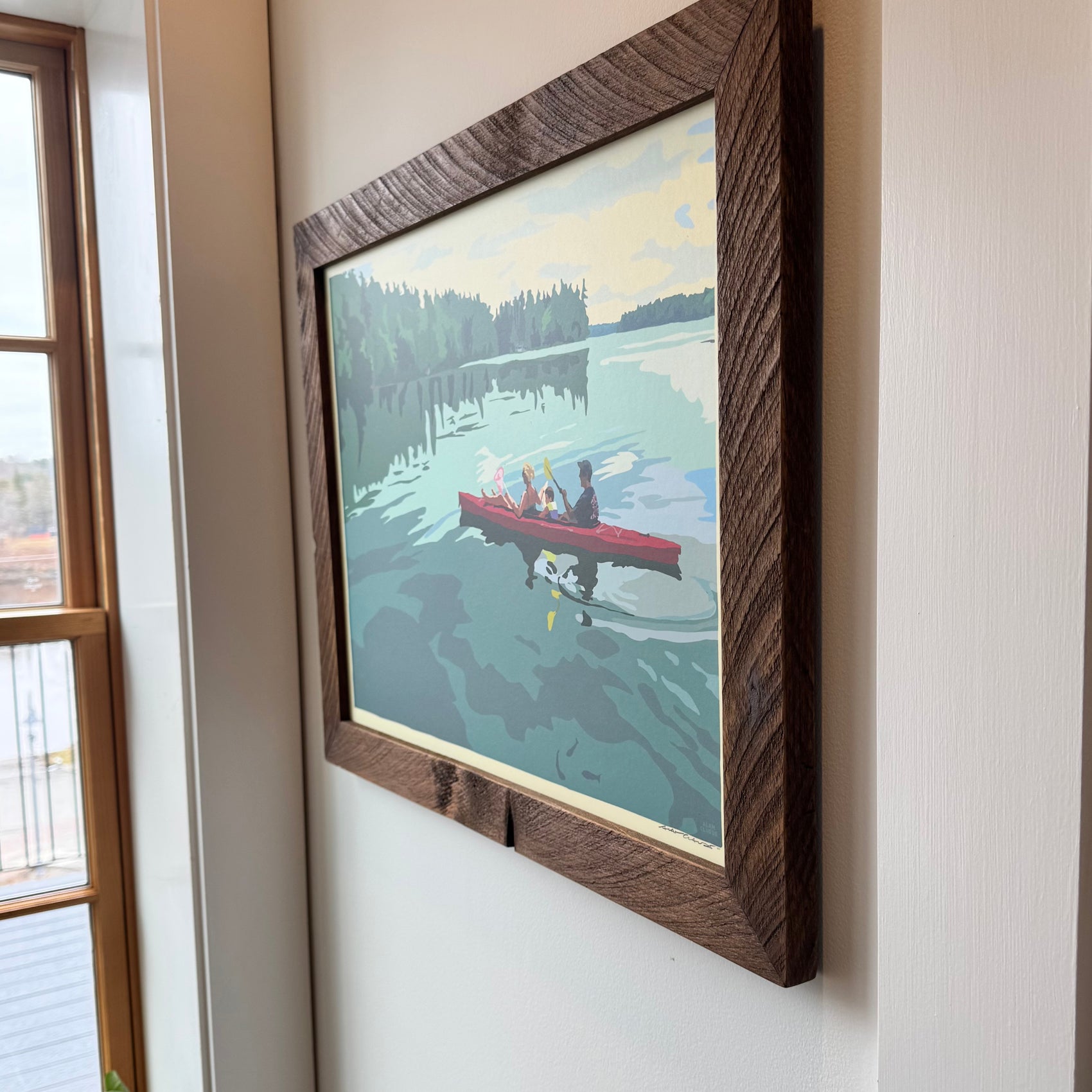 MAINE WOOD FRAME 18" x 24" Kayaking On A Lake