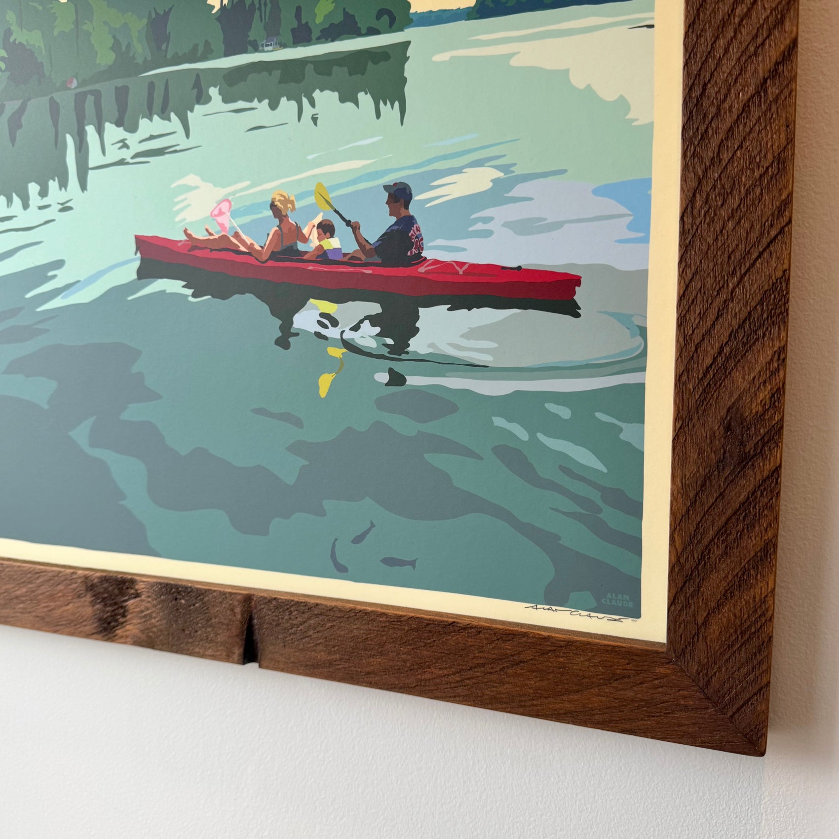 MAINE WOOD FRAME 18" x 24" Kayaking On A Lake