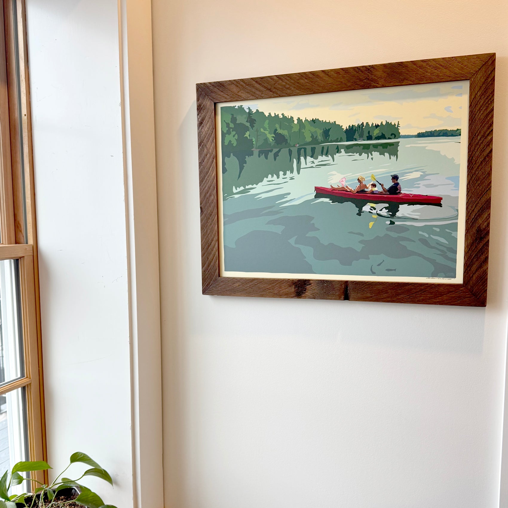 MAINE WOOD FRAME 18" x 24" Kayaking On A Lake