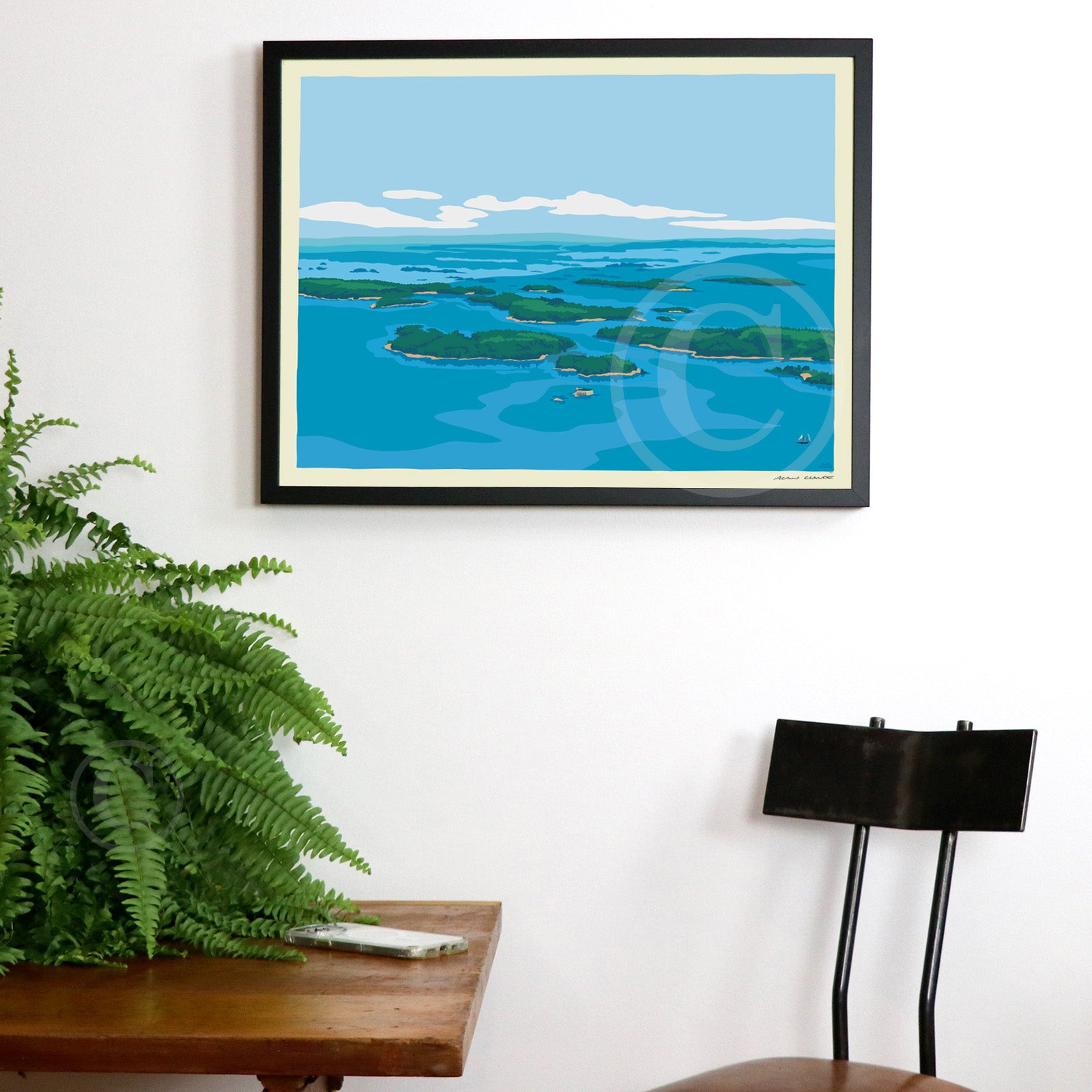 Casco Bay Art Print 18" x 24" Framed Wall Poster By Alan Claude - Maine