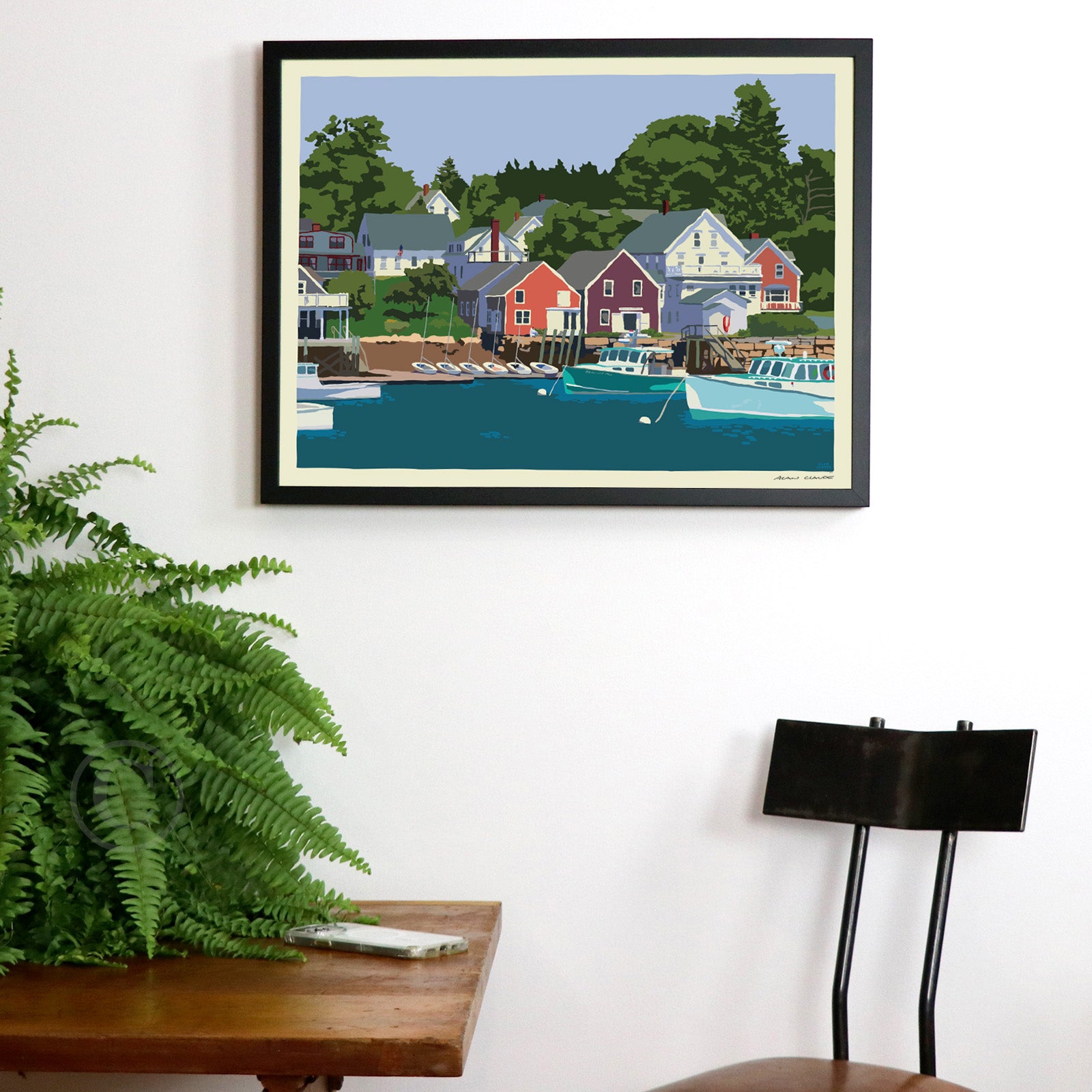 East Coast Haven (Horizontal Art) Print 18" x 24" Framed Wall Poster By Alan Claude - Maine