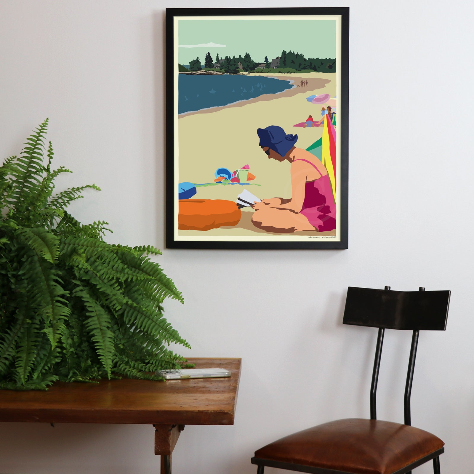 Good Book On A Beach Day Art Print 18" x 24" Horizontal Framed Wall Poster By Alan Claude - Maine