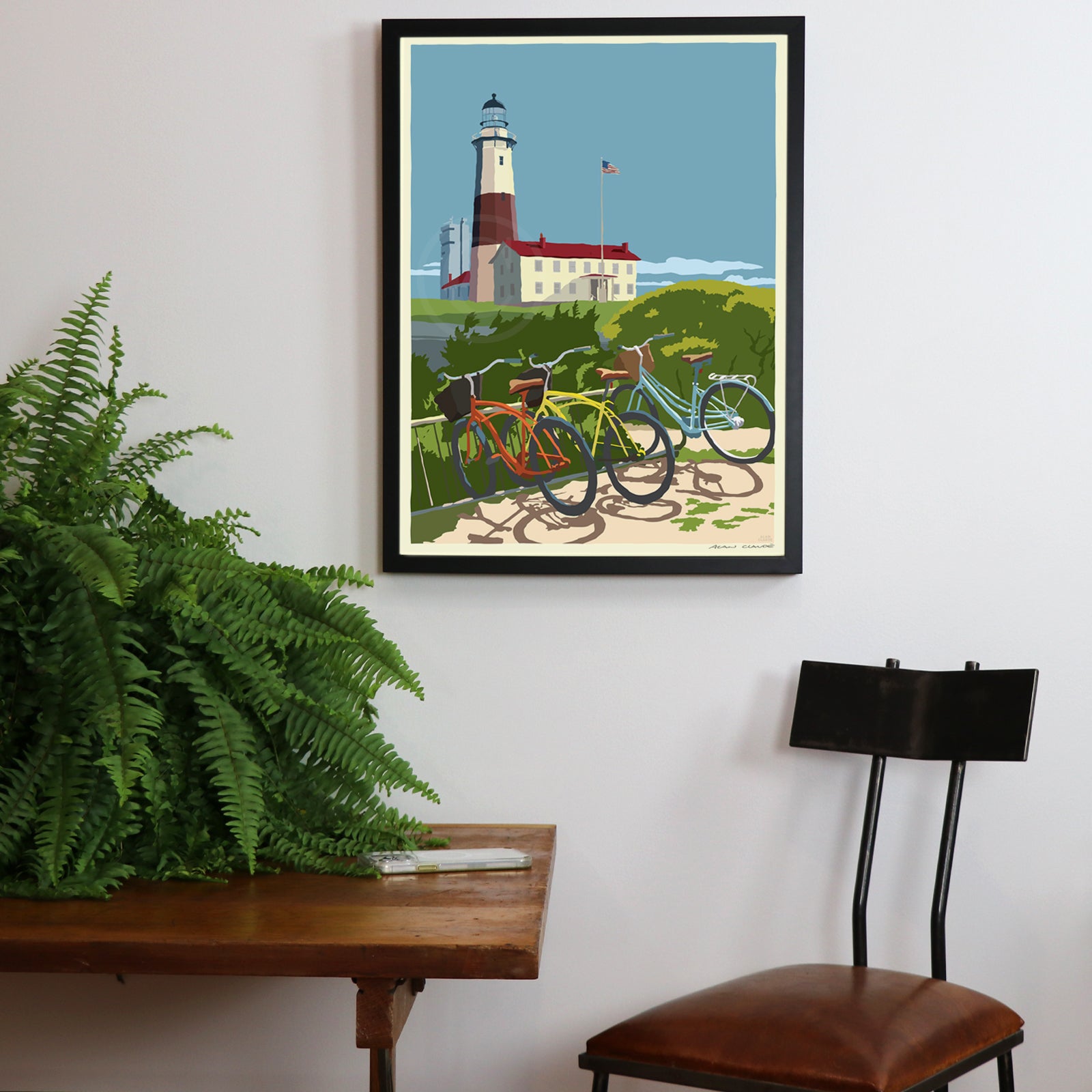 Montauk Bicycles Art Print 18" x 24" Horizontal Framed Wall Poster By Alan Claude - Long Island New York