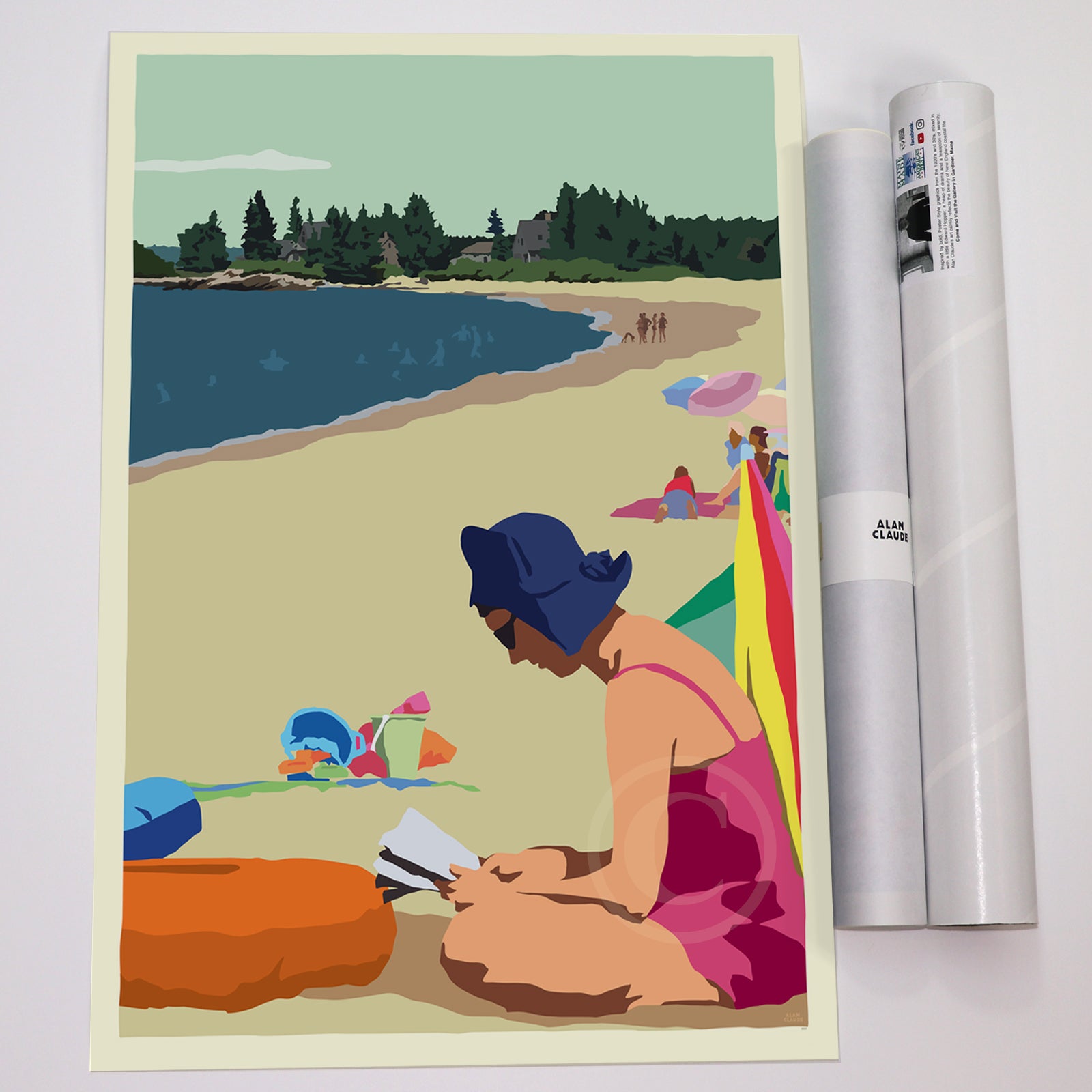 18" x 24" Good Book At The Beach Art Print Wall Poster By Alan Claude - Maine