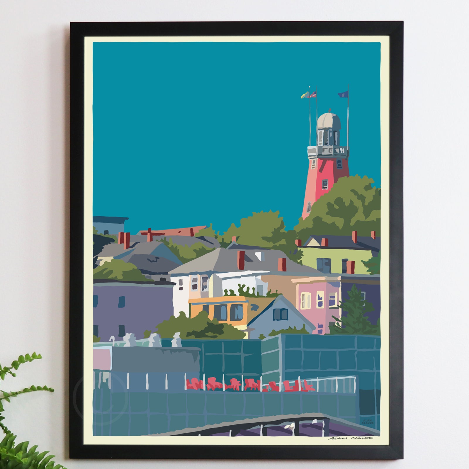 Munjoy Hill Art Print 18" x 24" Framed Wall Poster By Alan Claude - Maine