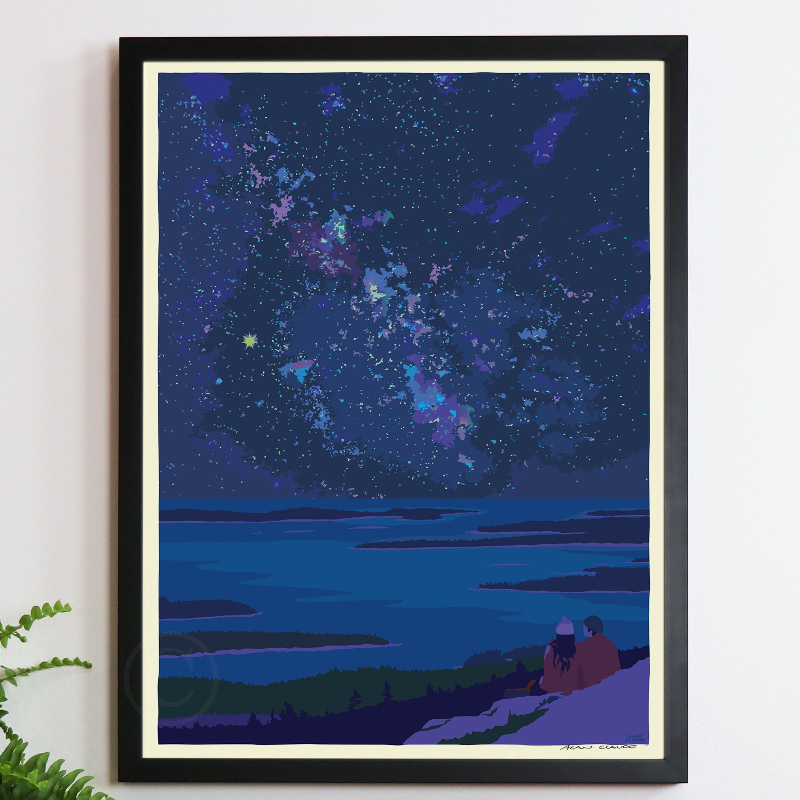 Stargazing Art Print 18" x 24" Framed Wall Poster By Alan Claude - Maine