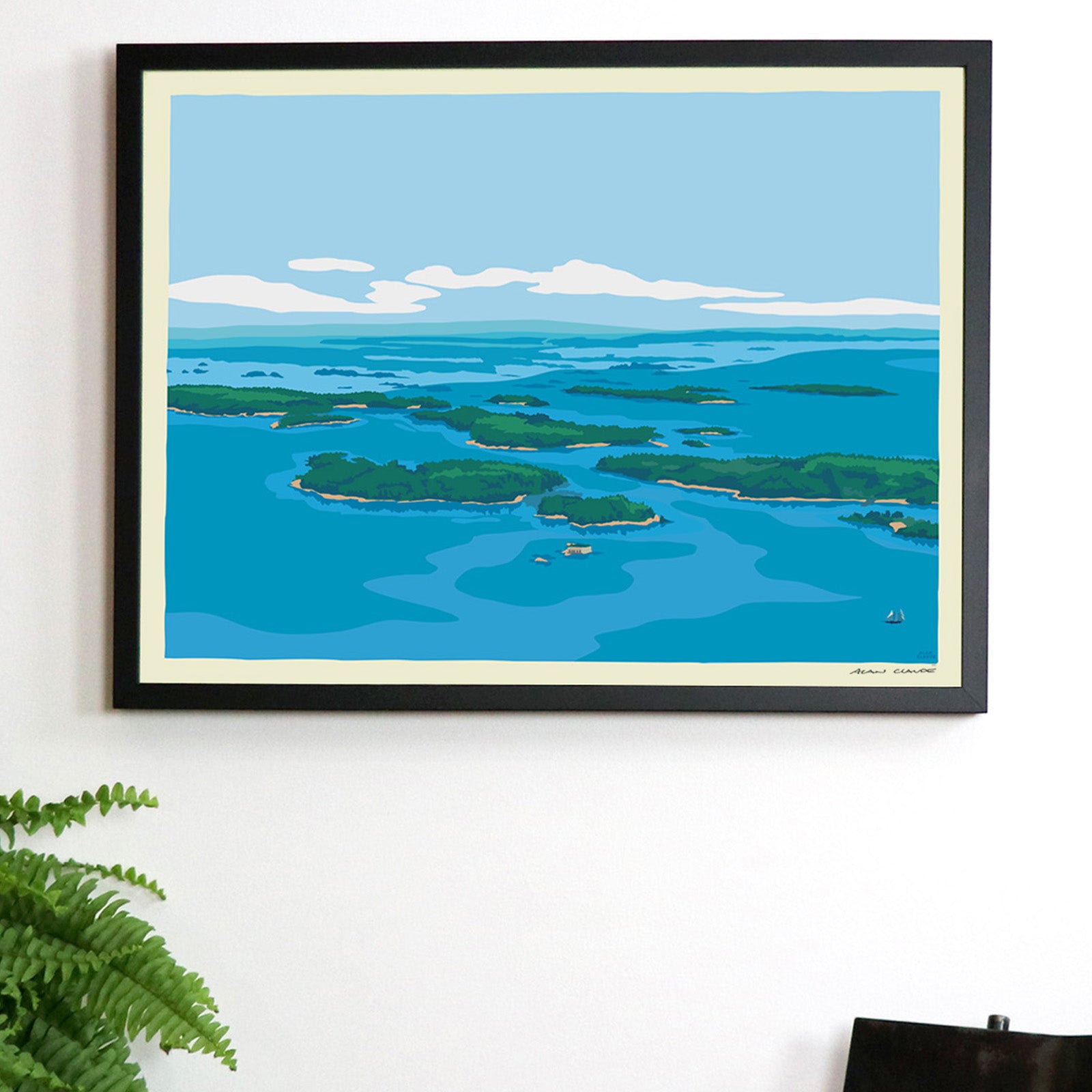 Casco Bay Art Print 18" x 24" Framed Wall Poster By Alan Claude - Maine