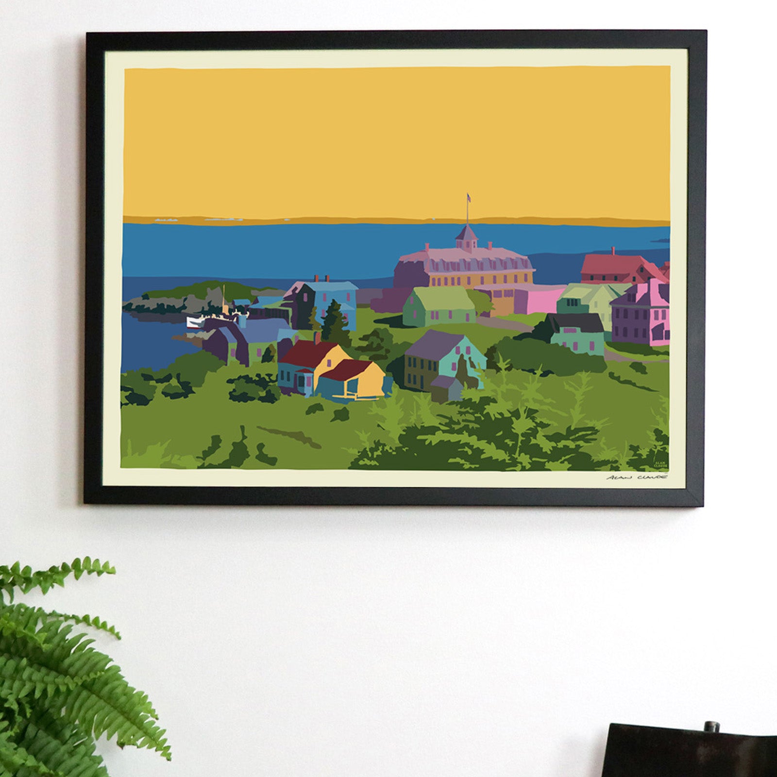 Monhegan Sunset Art Print 18" x 24" Framed Wall Poster By Alan Claude - Maine