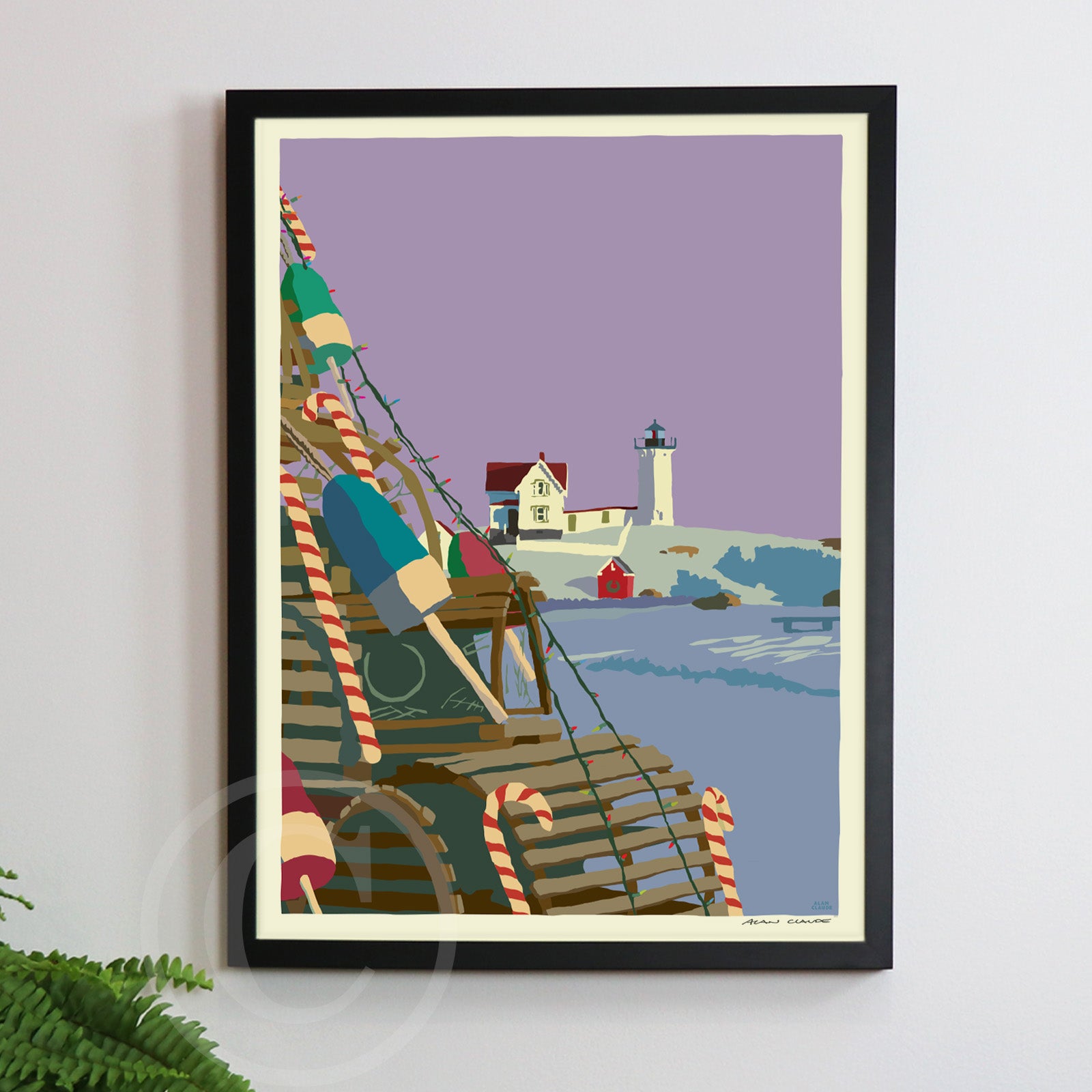 A Very Nubble Christmas Art Print 18" x 24" Framed Wall Poster By Alan Claude - Maine