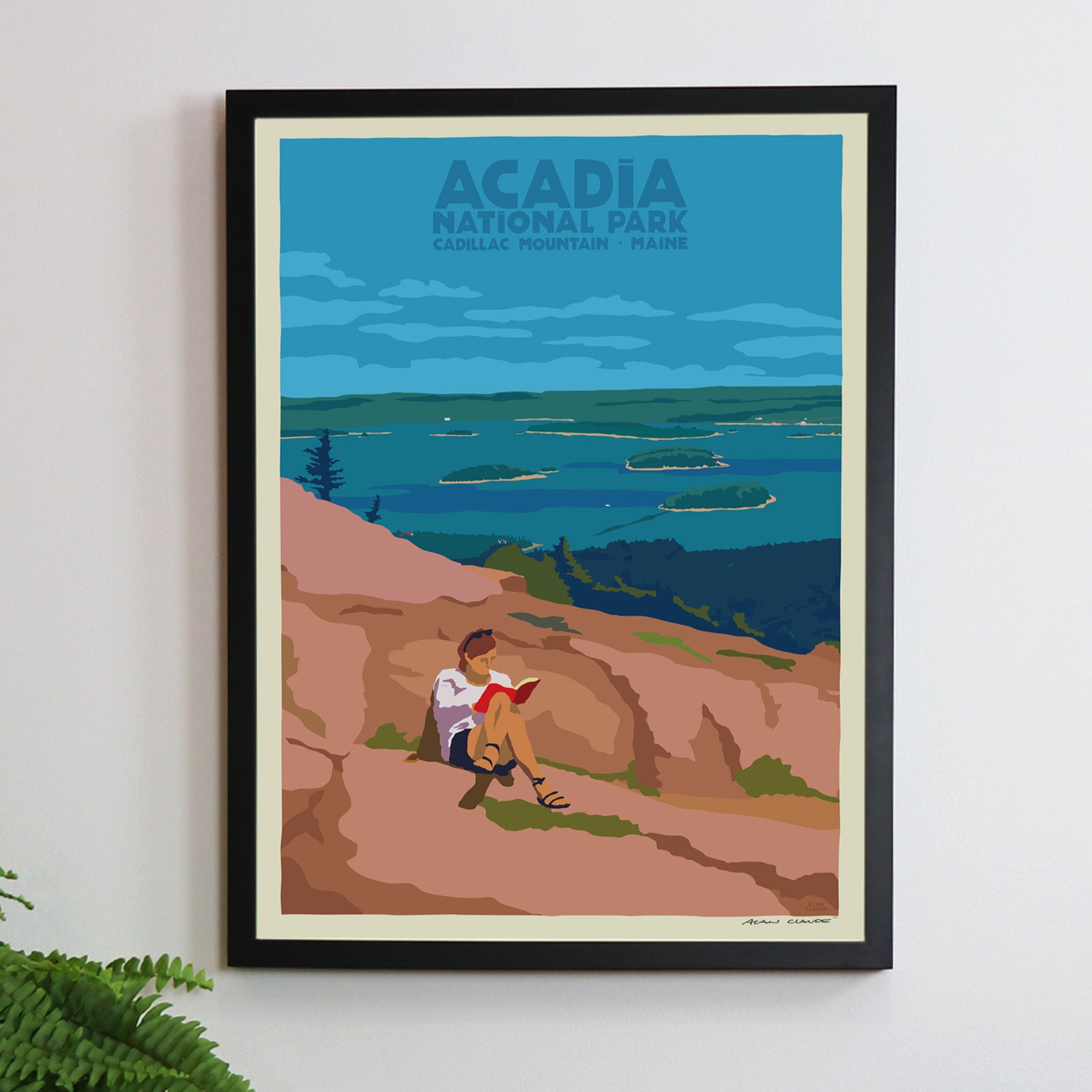 Good Book In Acadia Travel Poster Art Print 18" x 24" Framed Wall Poster By Alan Claude - Maine