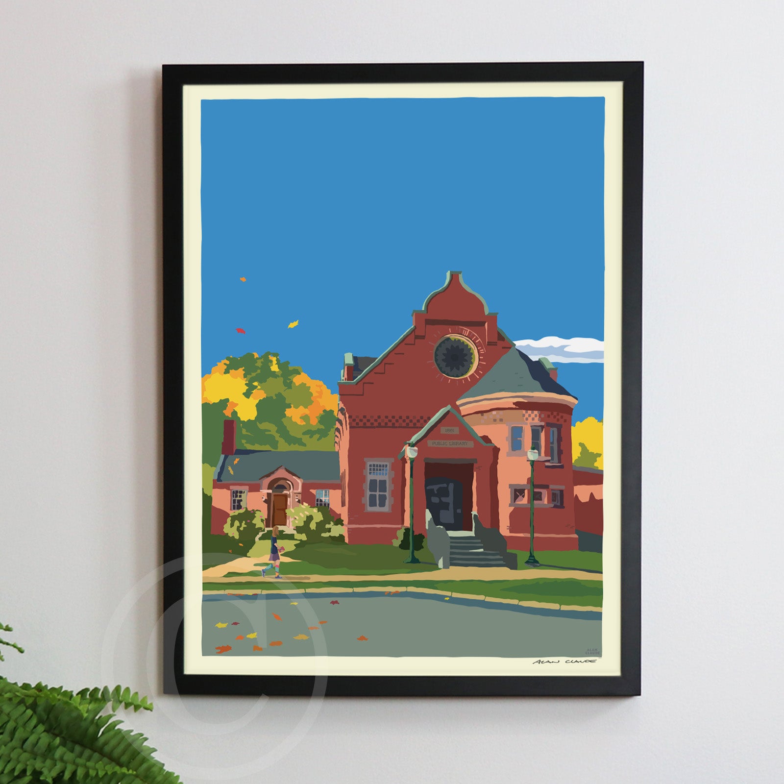 Let's Go To The Library Art Print 18" x 24" Framed Wall Poster By Alan Claude - Maine