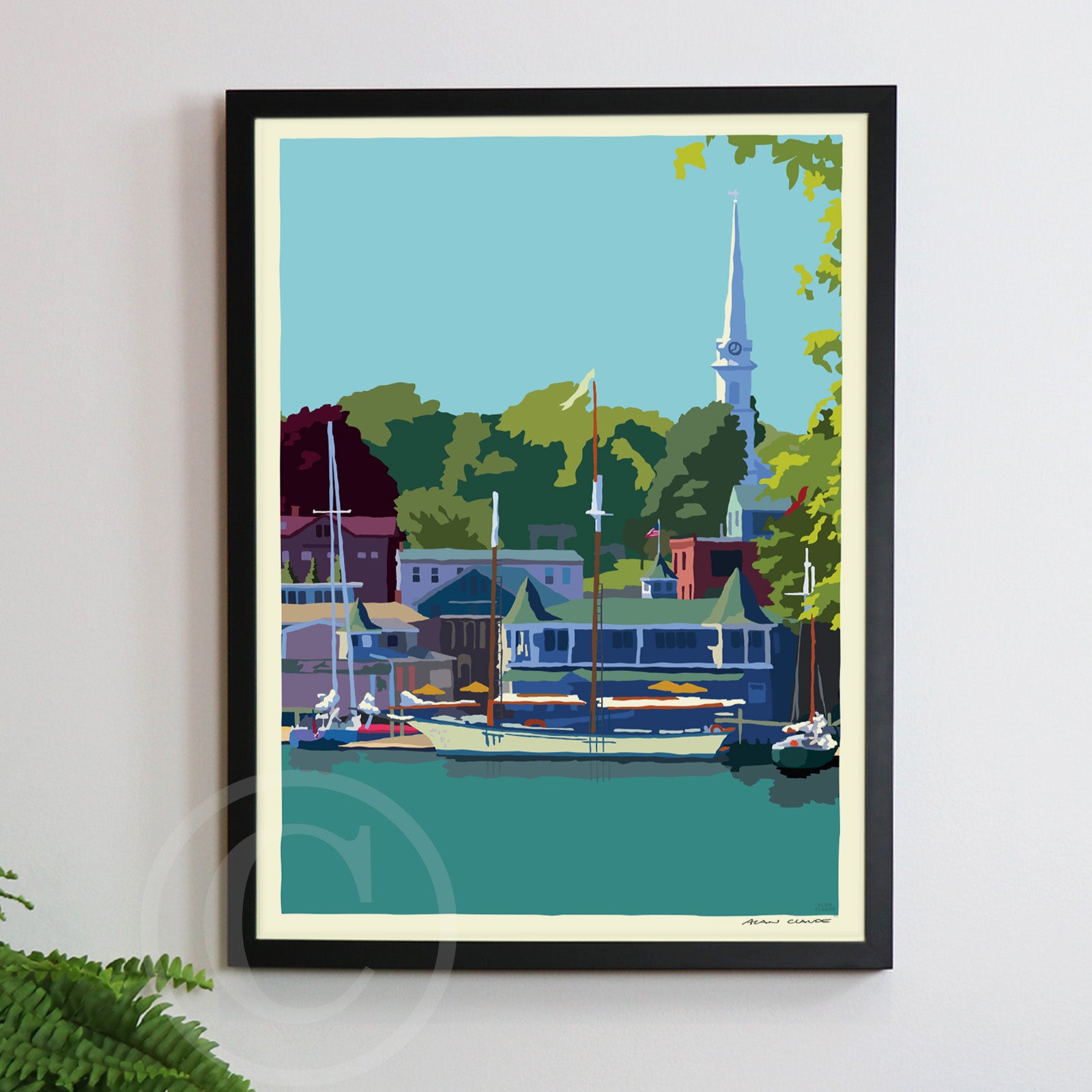 Prettiest Little Village Art Print 18" x 24" Framed Wall Poster By Alan Claude - Maine