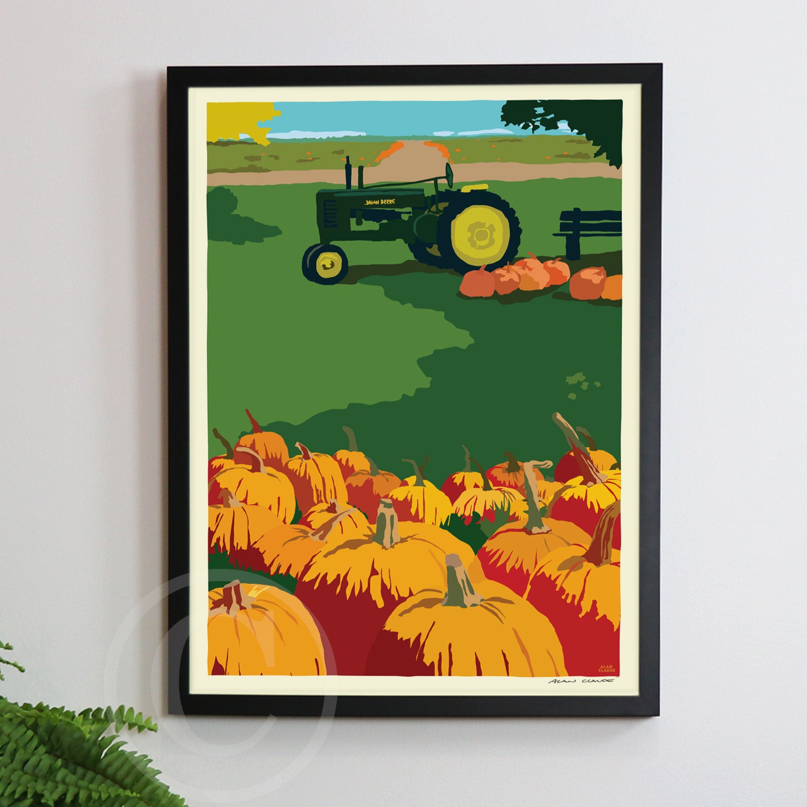 Pumpkin Farm Art Print 18" x 24" Framed Wall Poster By Alan Claude - Maine