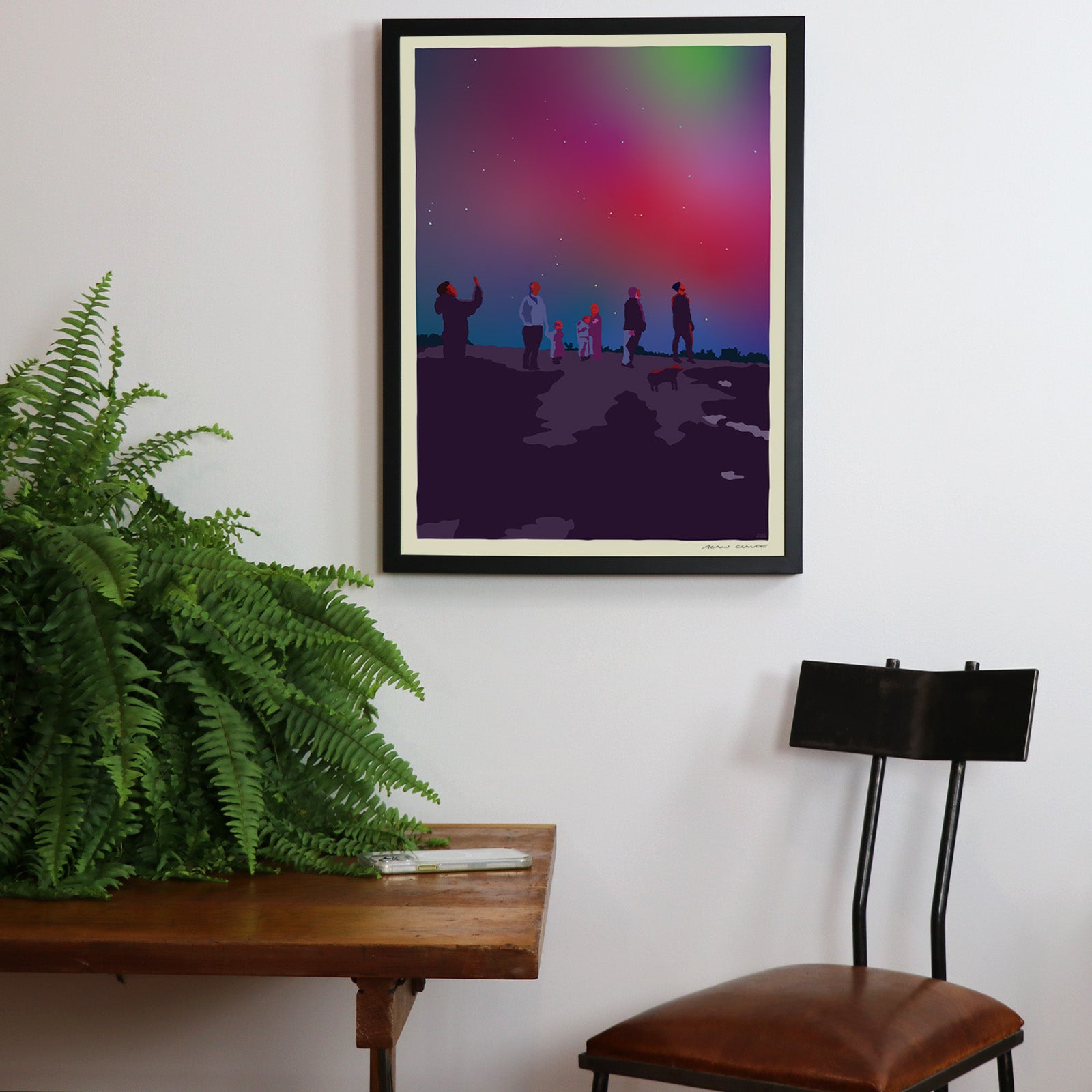 Northern Lights Art Print 18" x 24" Framed Wall Poster By Alan Claude - Maine