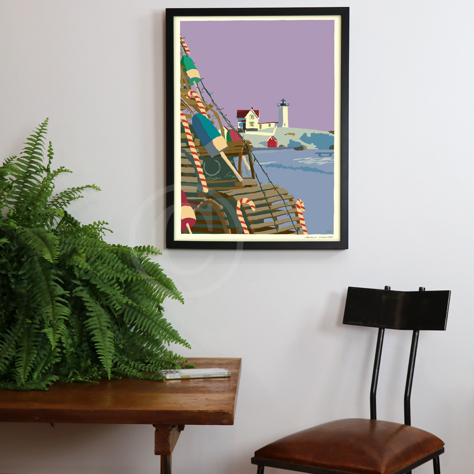 A Very Nubble Christmas Art Print 18" x 24" Framed Wall Poster By Alan Claude - Maine