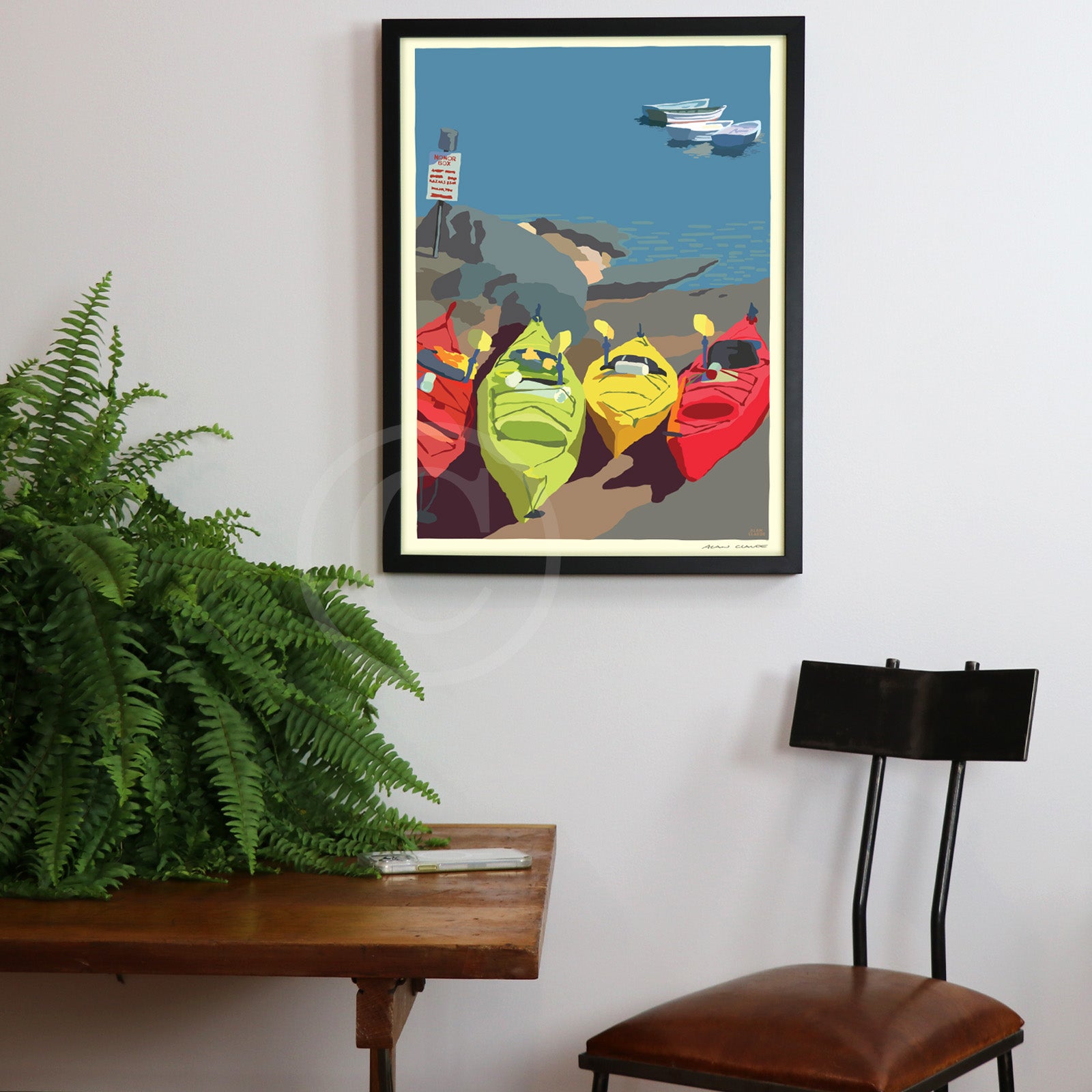 Kayaking Me Crazy Art Print 18" x 24" Framed Wall Poster By Alan Claude - Maine