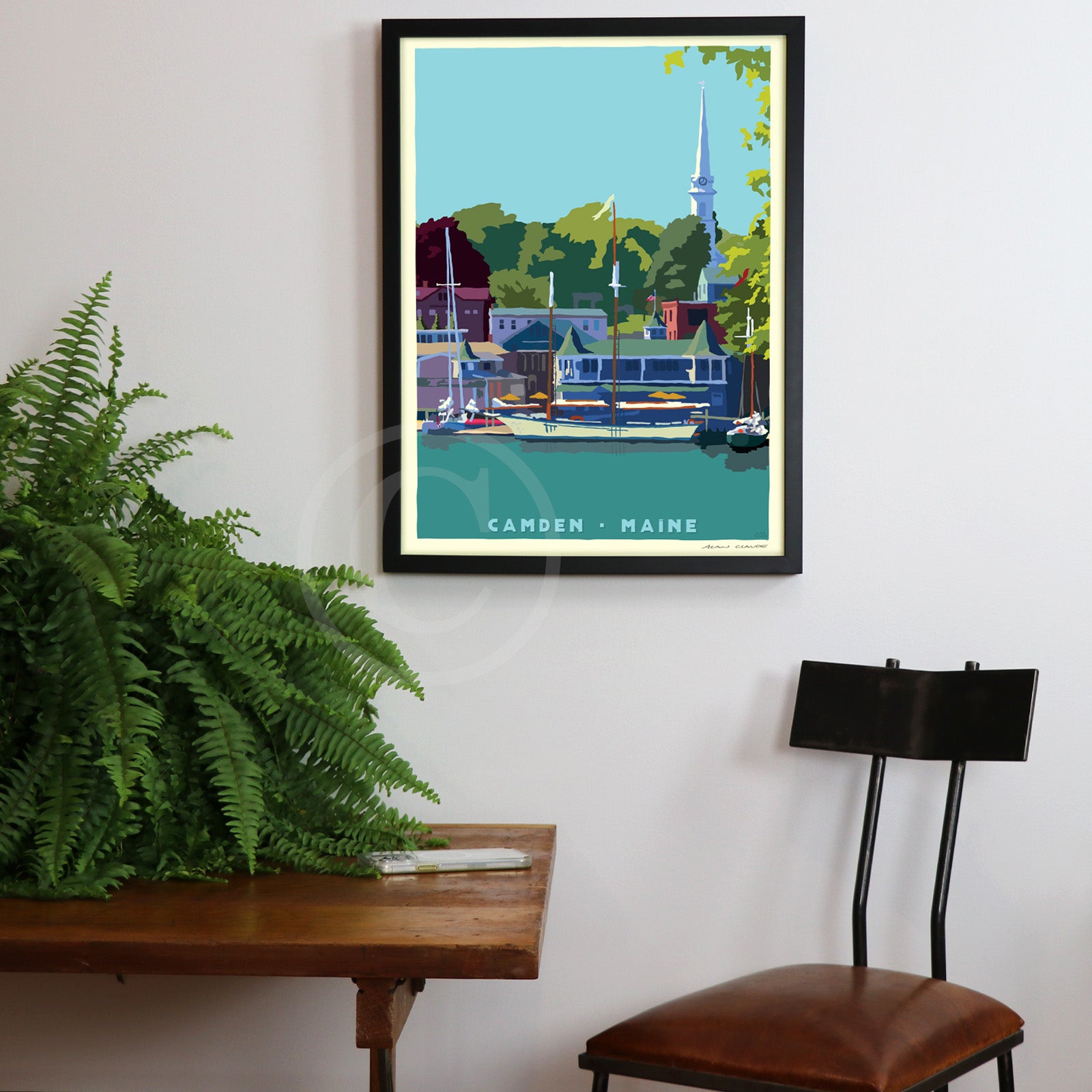 Prettiest Little Village Art Print 18" x 24" Framed Travel Poster By Alan Claude - Maine