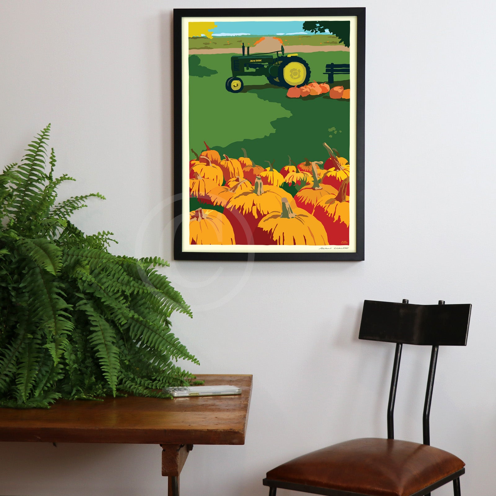Pumpkin Farm Art Print 18" x 24" Framed Wall Poster By Alan Claude - Maine