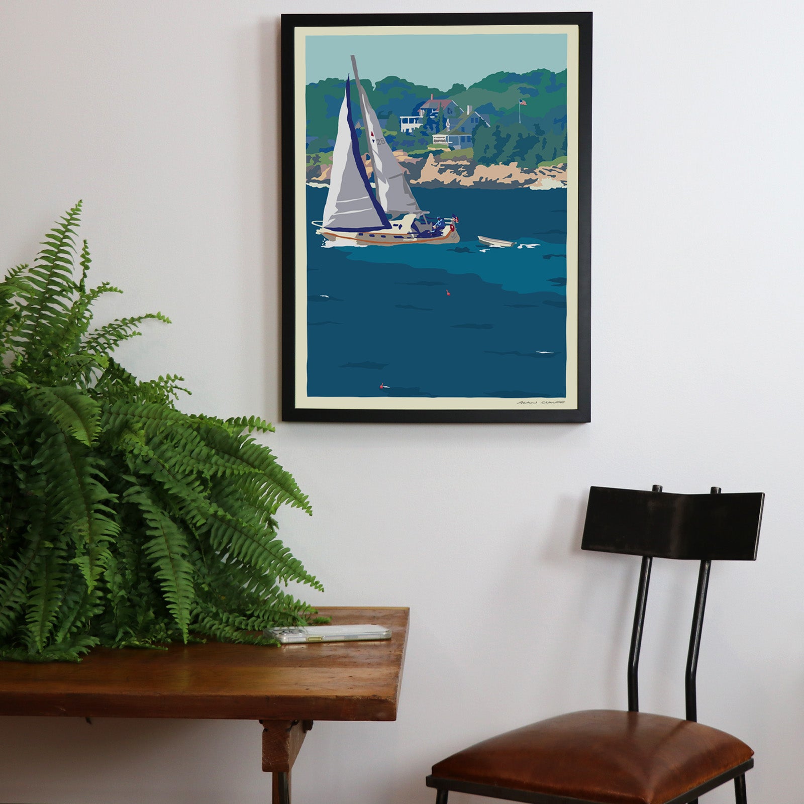 Full Sail Art Print 18" x 24" Framed Wall Poster By Alan Claude - Maine
