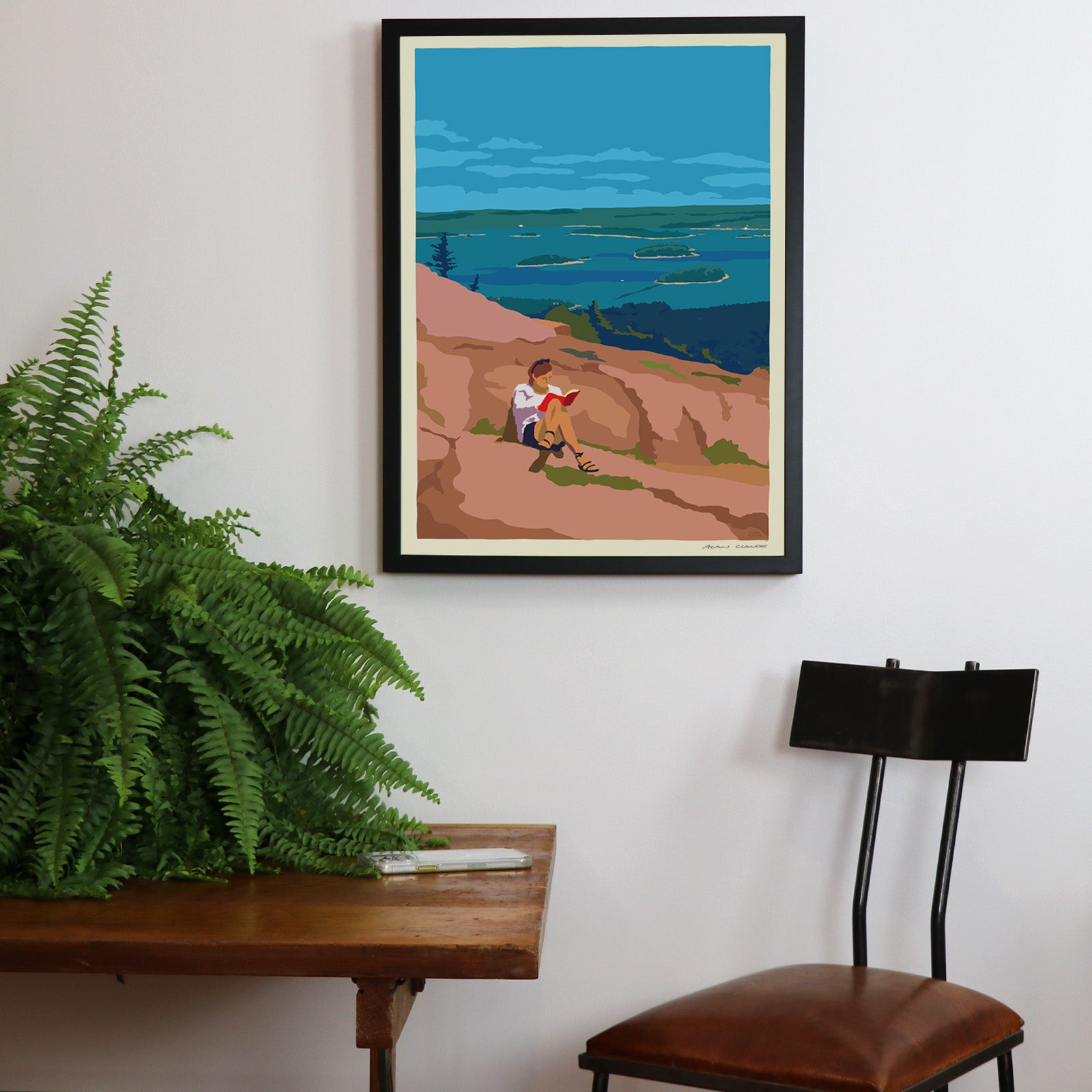 Good Book In Acadia Art Print 18" x 24" Framed Wall Poster By Alan Claude - Maine