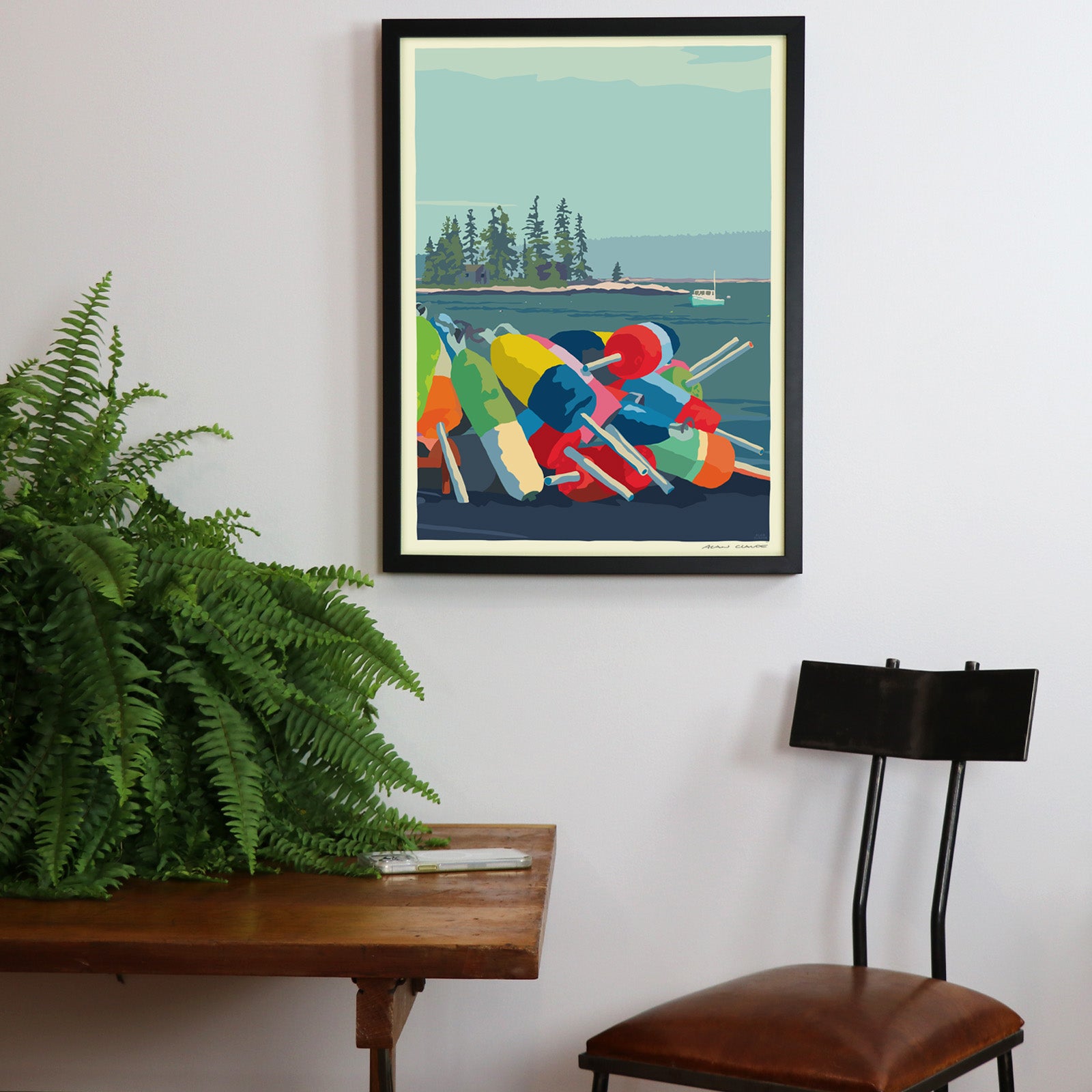 Oh Buoy! Art Print 18" x 24" Vertical Framed Wall Poster By Alan Claude - Maine
