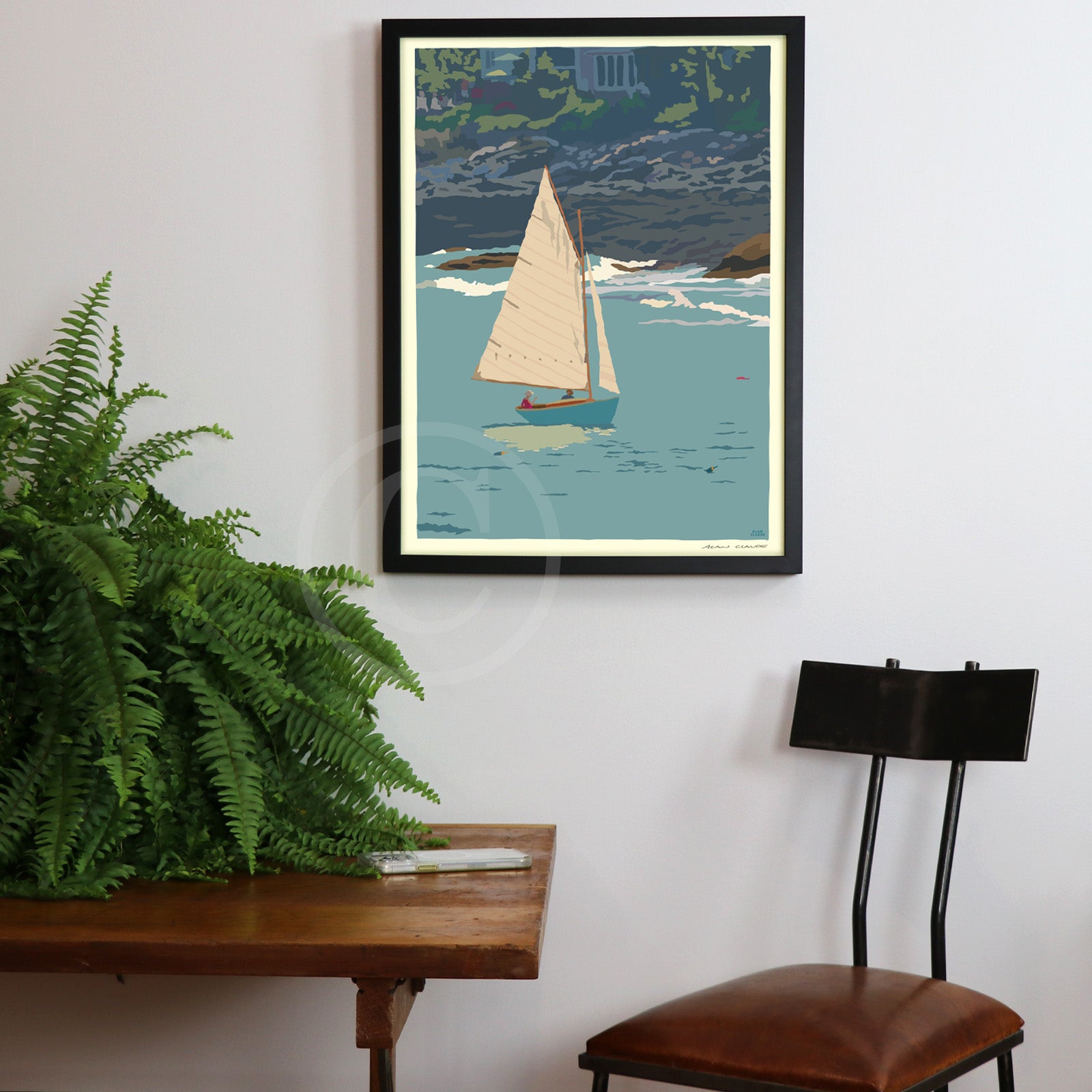 Sunset Sail Art Print 18" x 24" Framed Wall Poster By Alan Claude - Maine