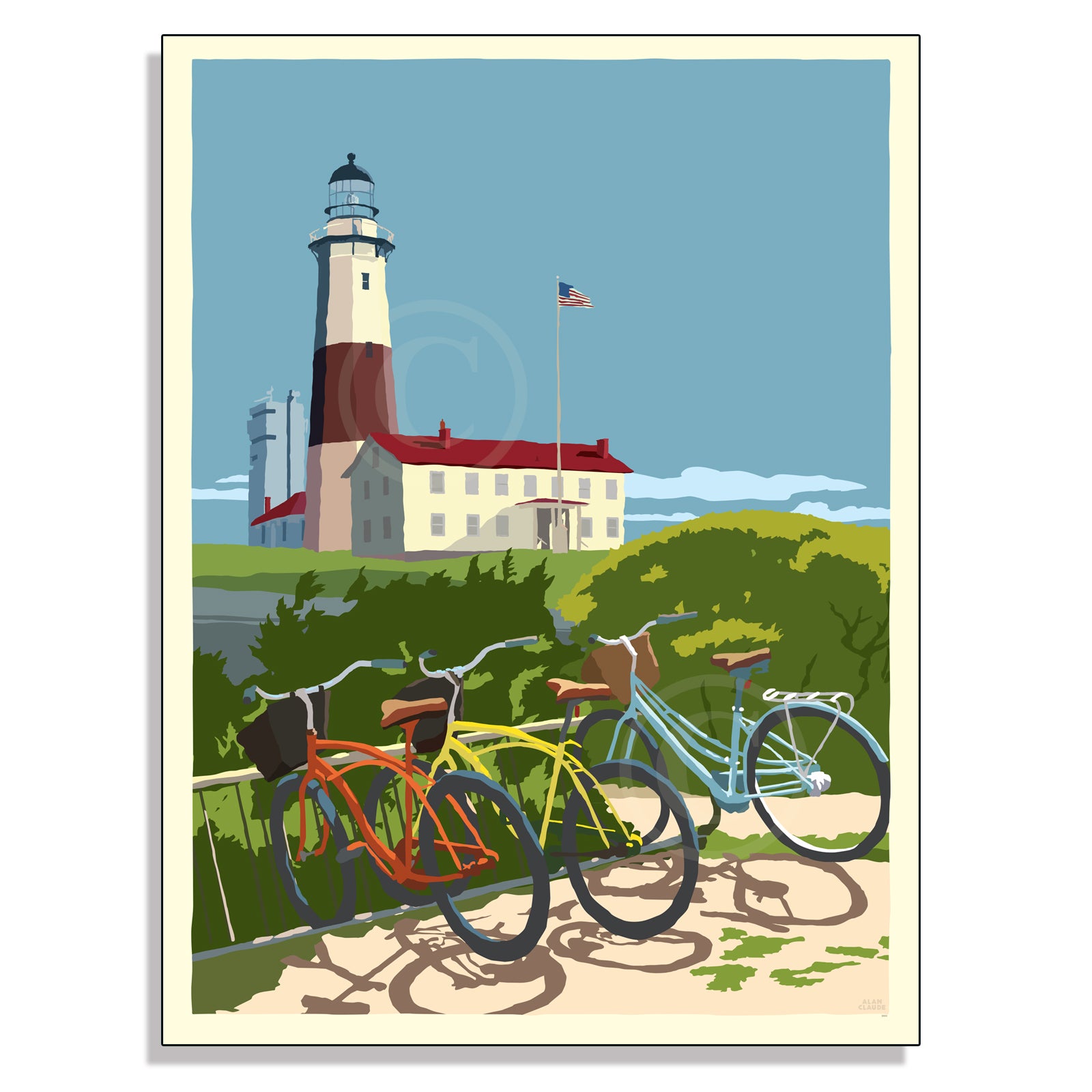 Montauk Bicycles Art Print 18" x 24" Horizontal Framed Wall Poster By Alan Claude - Long Island New York