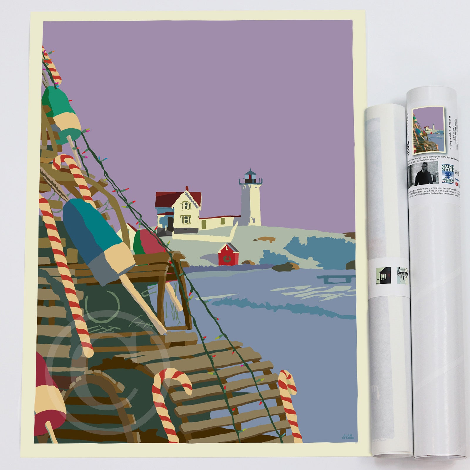 A Very Nubble Christmas Art Print 18" x 24" Wall Poster By Alan Claude - Maine