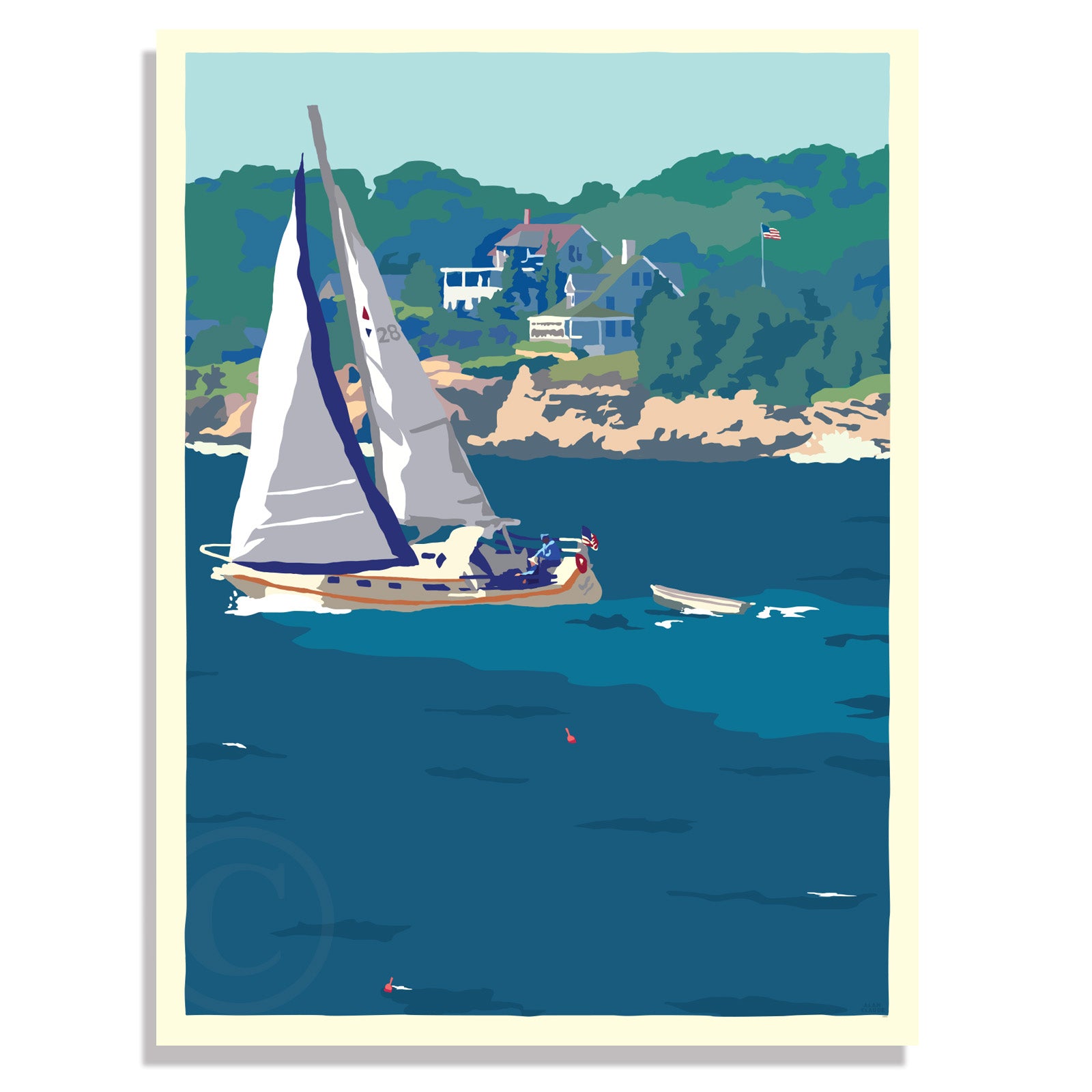 Full Sail Art Print 18" x 24" Wall Poster By Alan Claude - Maine