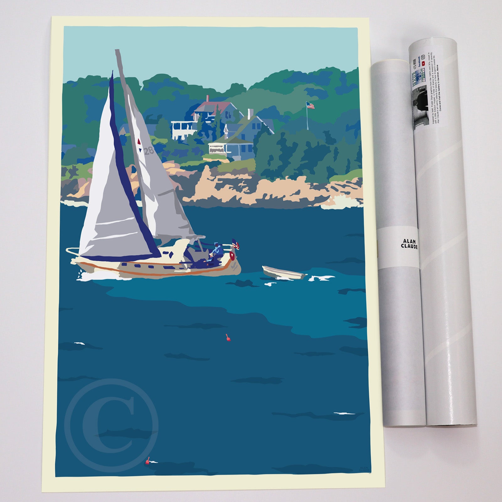 Full Sail Art Print 18" x 24" Wall Poster By Alan Claude - Maine