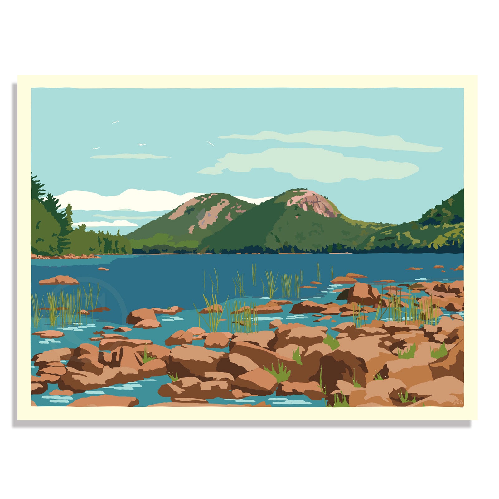 Jordan Pond Art Print 18" x 24" Wall Poster By Alan Claude - Maine