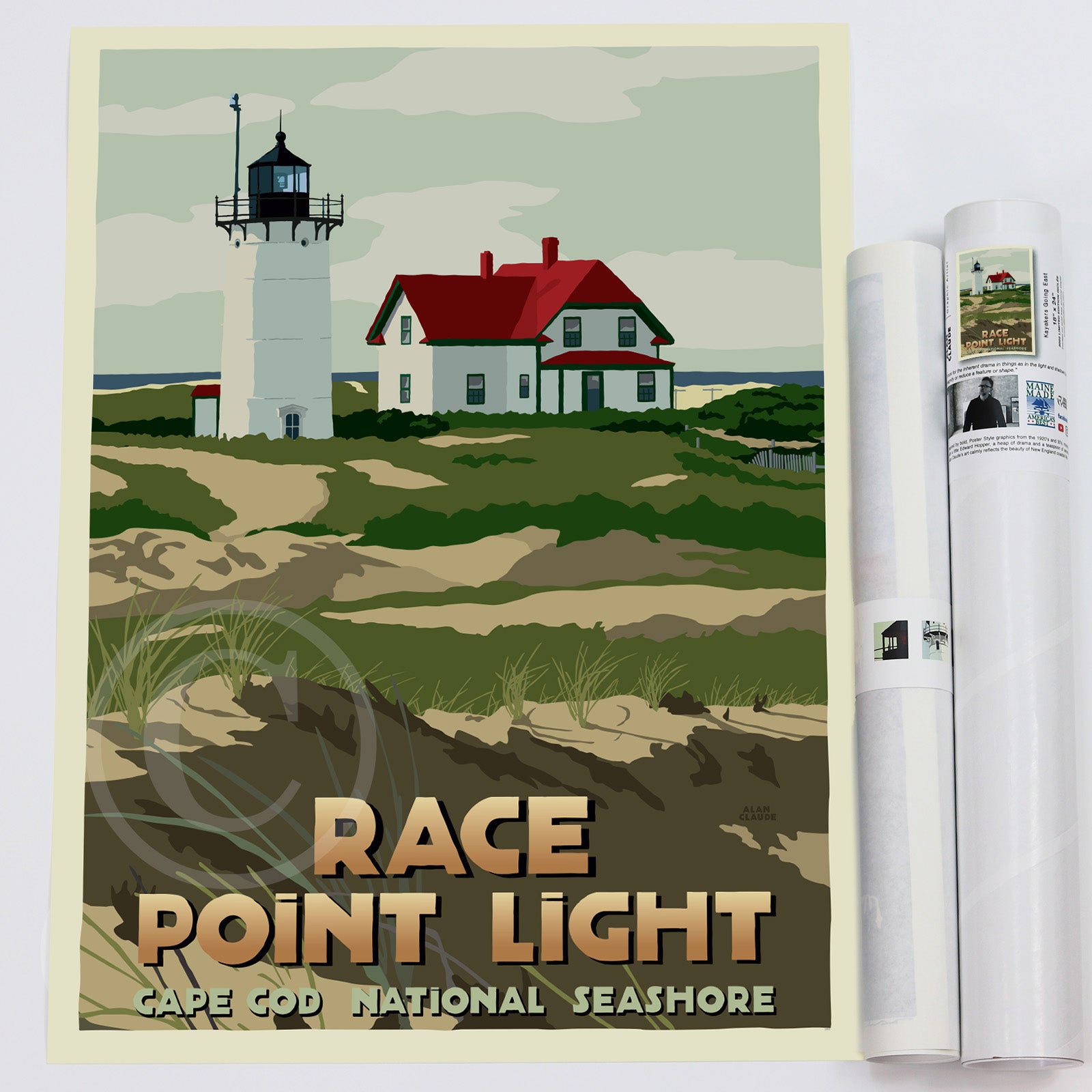 Race Point Light Art Print (Thin Border) 18" x 24" Travel Poster By Alan Claude - Massachusetts (Copy)