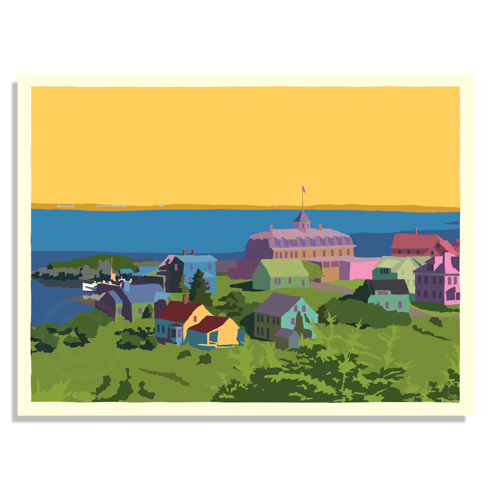 Monhegan Sunset Art Print 18" x 24" Wall Poster By Alan Claude - Maine