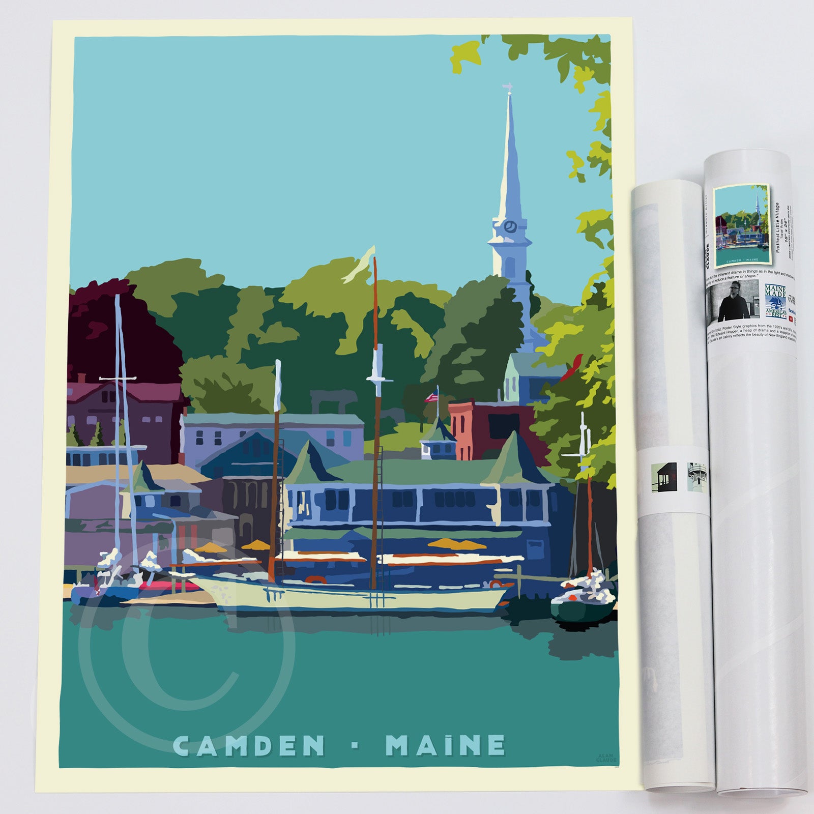 Prettiest Little Village Art Print 18" x 24" Travel Poster By Alan Claude - Maine