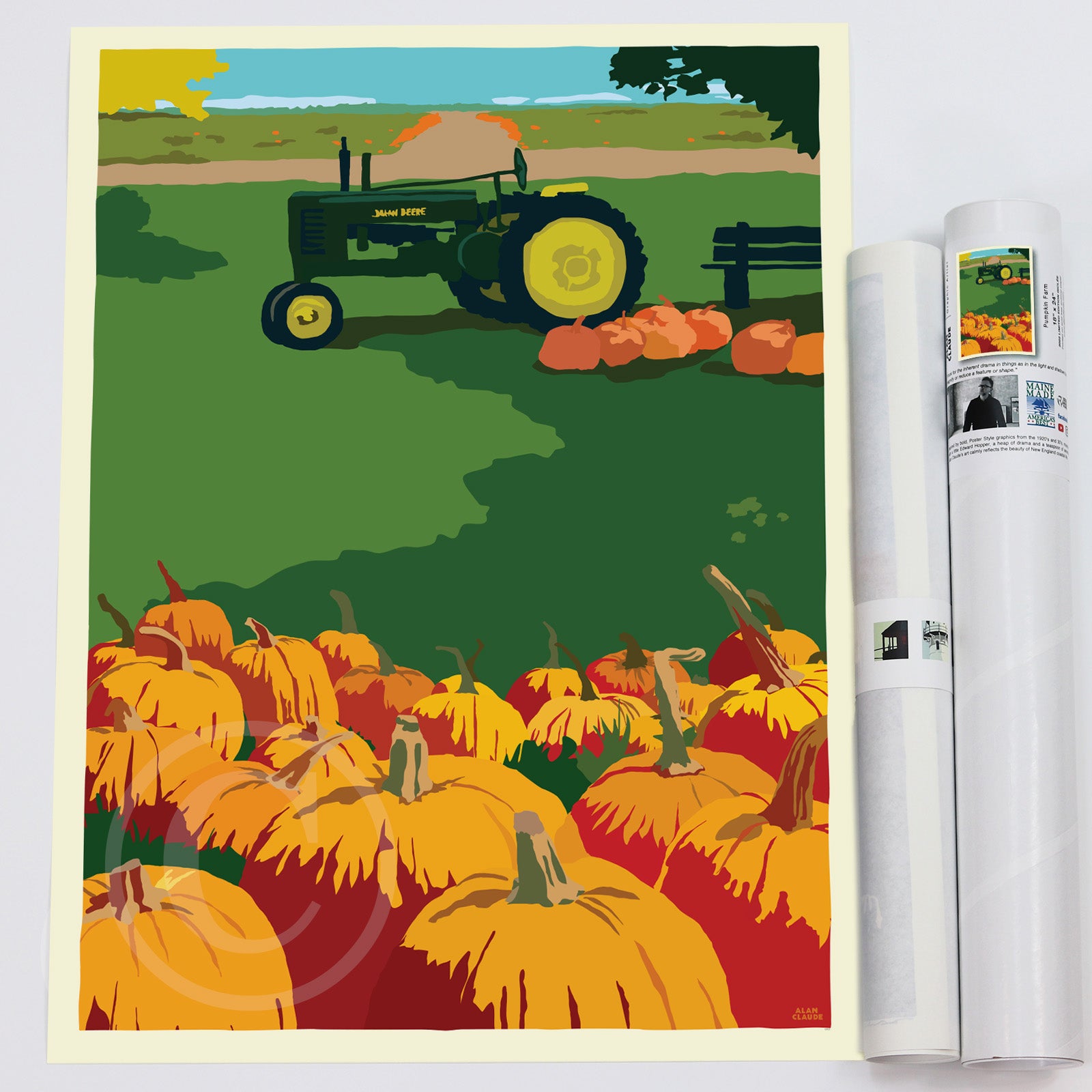 Pumpkin Farm Art Print 18" x 24" Wall Poster By Alan Claude - Maine