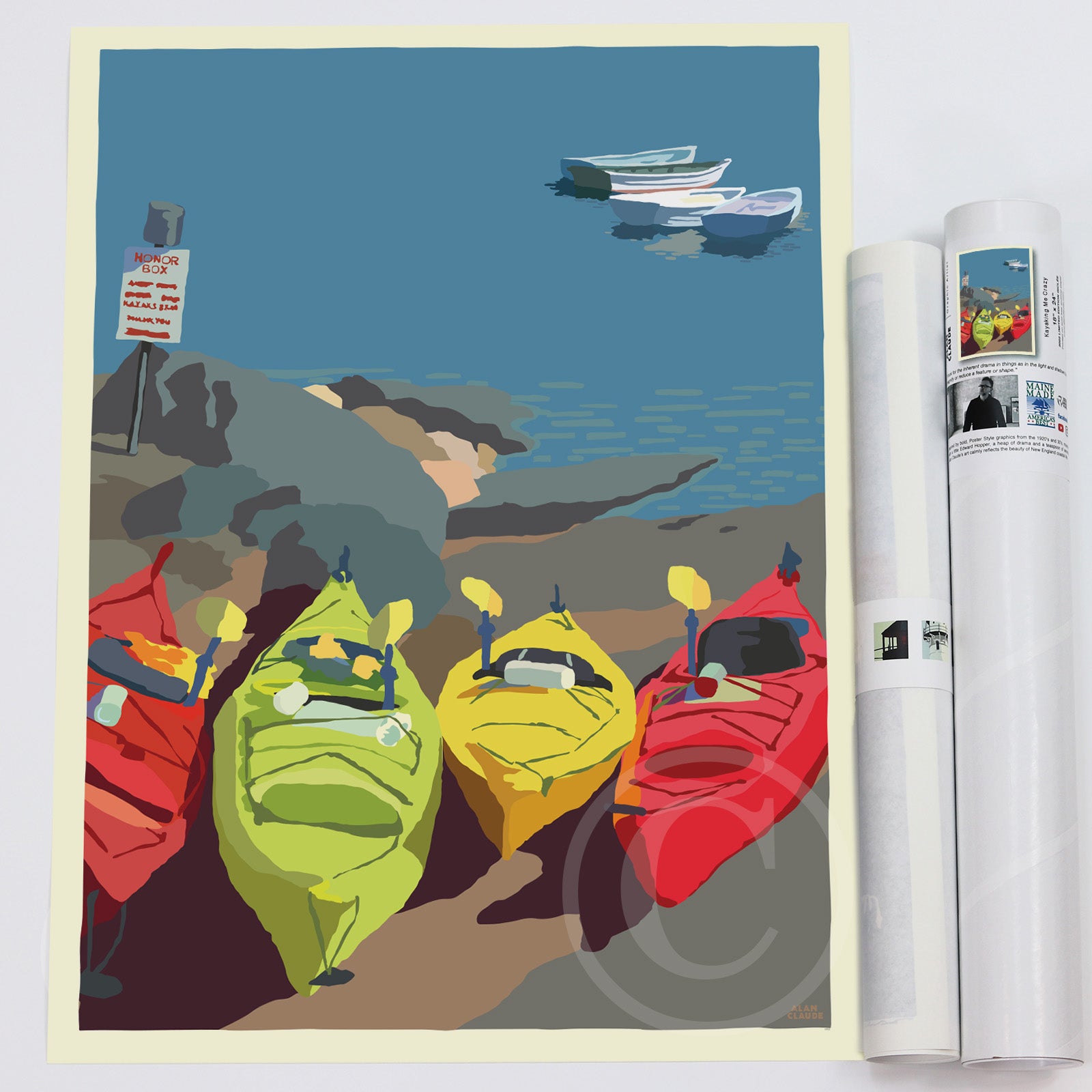 Kayaking Me Crazy Art Print 18" x 24" Wall Poster By Alan Claude - Maine