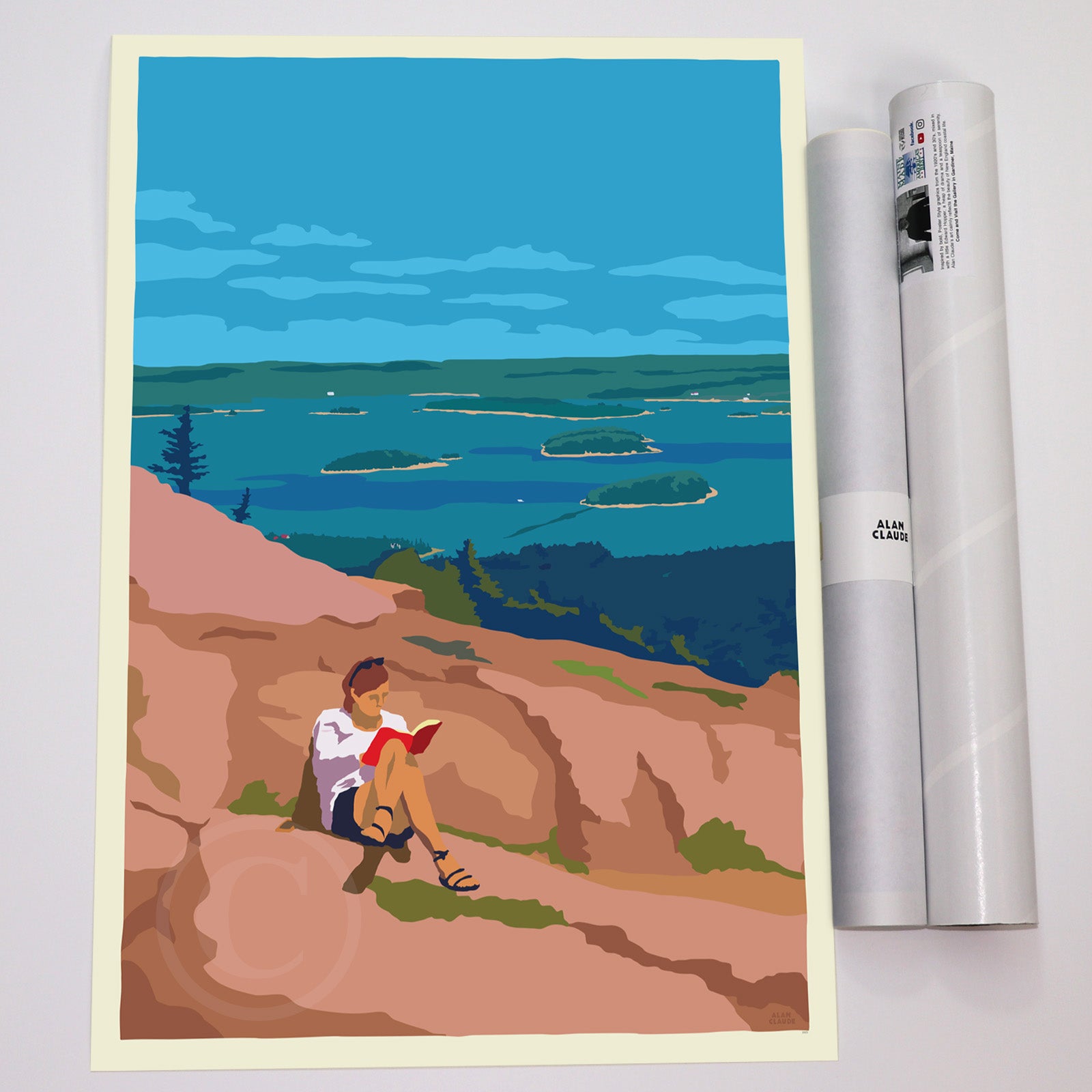 Good Book In Acadia Art Print 18" x 24" Wall Poster By Alan Claude - Maine