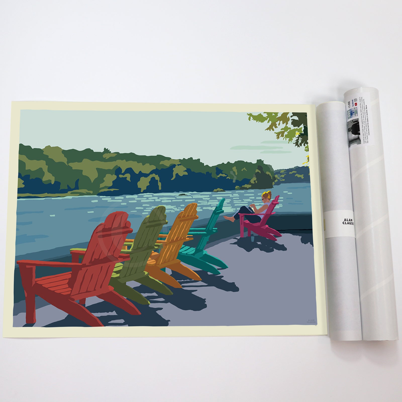 18" x 24" Summer Chairs Art Print Wall Poster Horizontal By Alan Claude - Maine