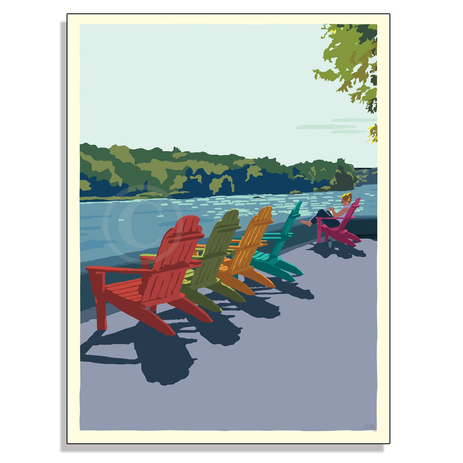 Summer Chairs Art Print 18" x 24" Vertical Framed Wall Poster By Alan Claude - Maine